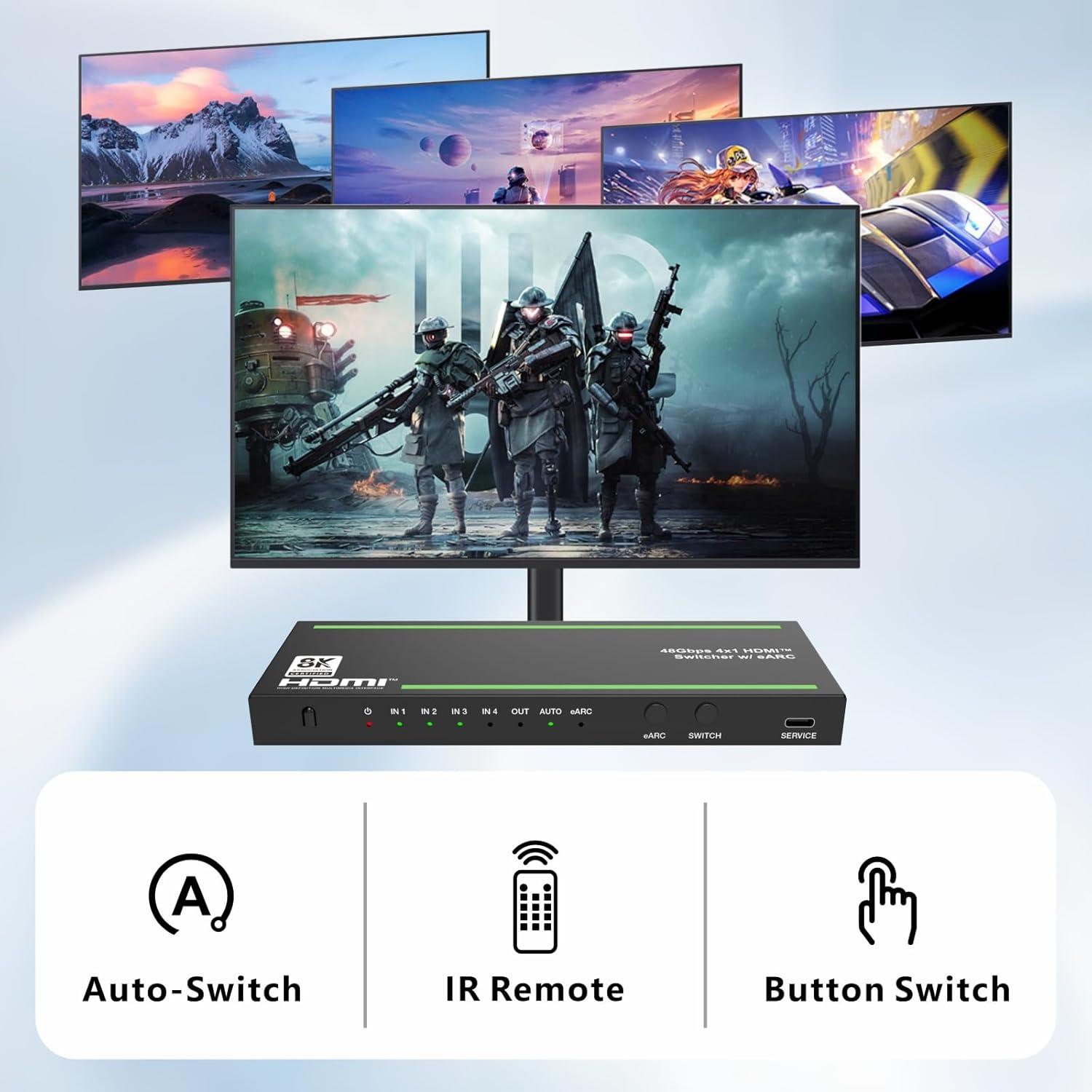 Conmutador HDMI 2.1 8K 4 en 1 iArkPower con eARC