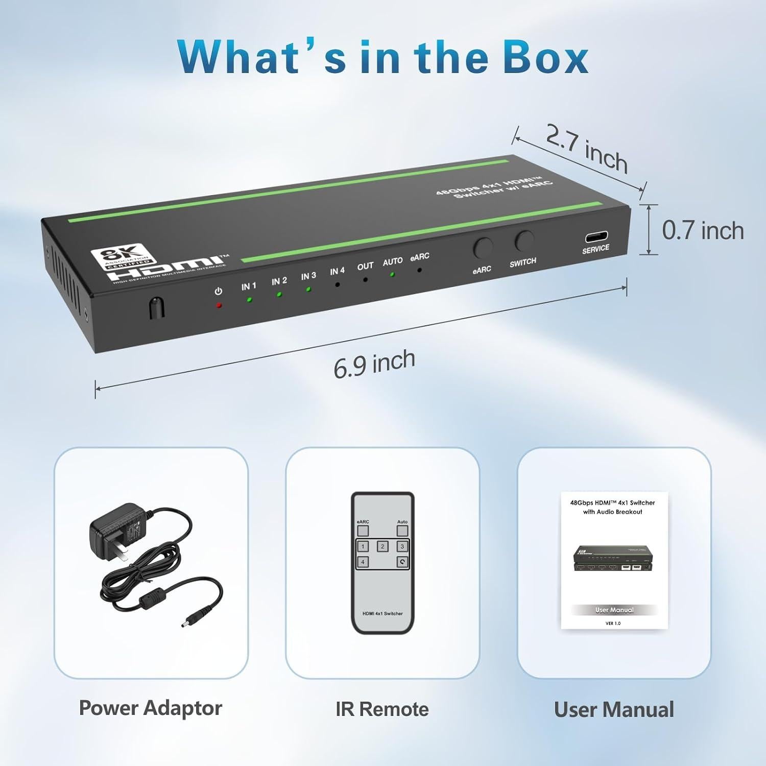 Conmutador HDMI 2.1 8K 4 en 1 iArkPower con eARC