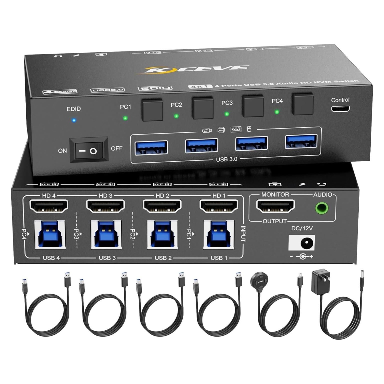 Interruptor KVM HDMI 4 Puertos Camgeet 8K 60Hz USB 3.0