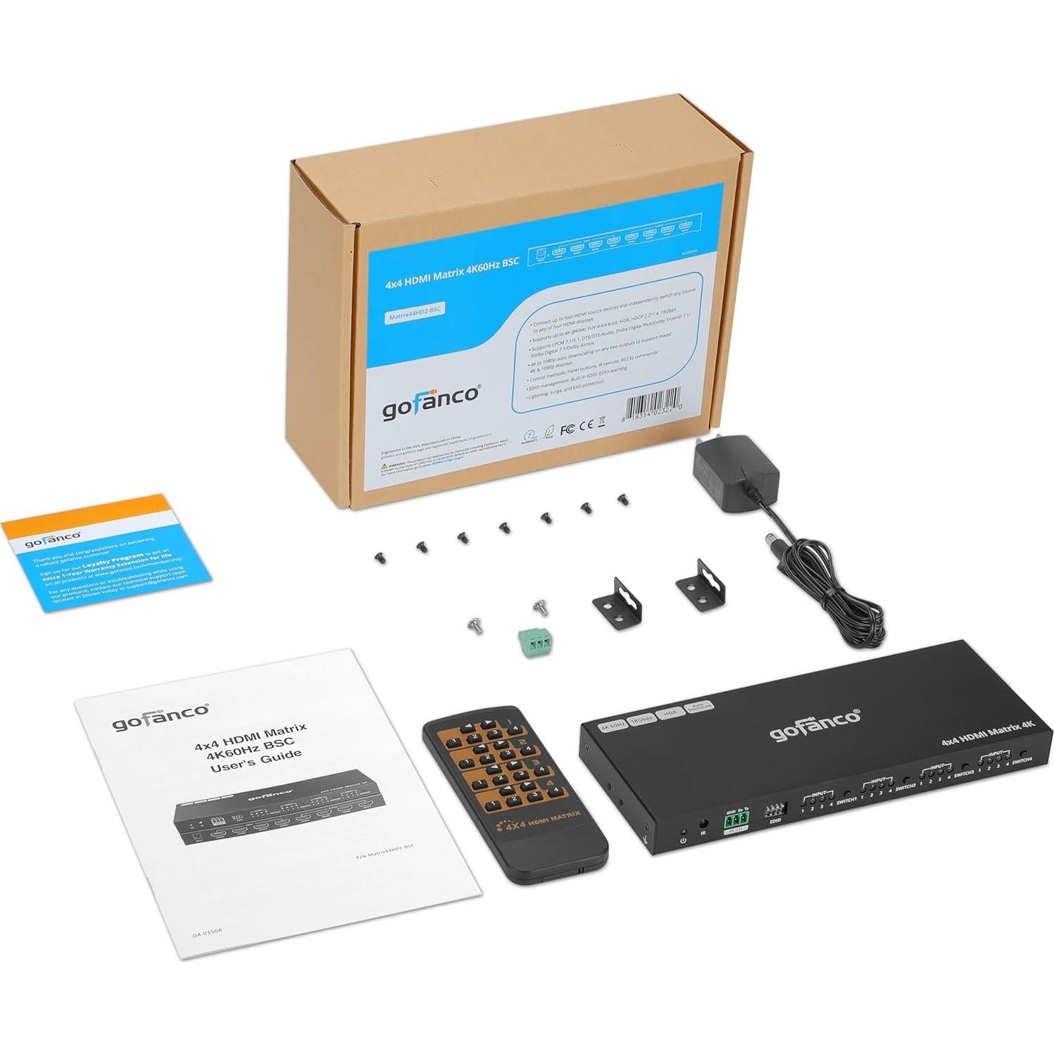 Interruptor Matriz HDMI 4x4 gofanco 4K 60Hz HDR Audio 7.1