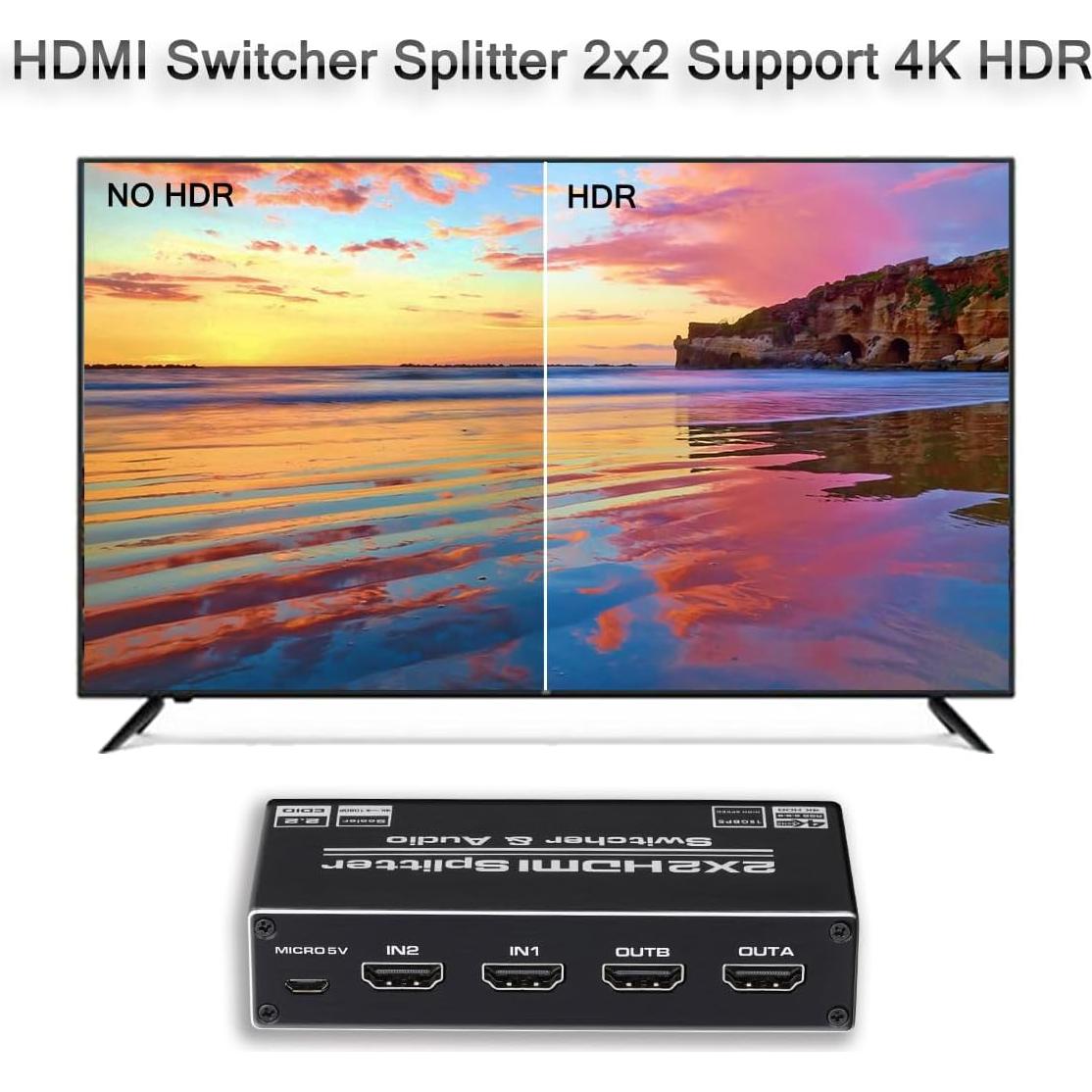 Conmutador HDMI 2x2 Groza 4K 60Hz con Control Remoto