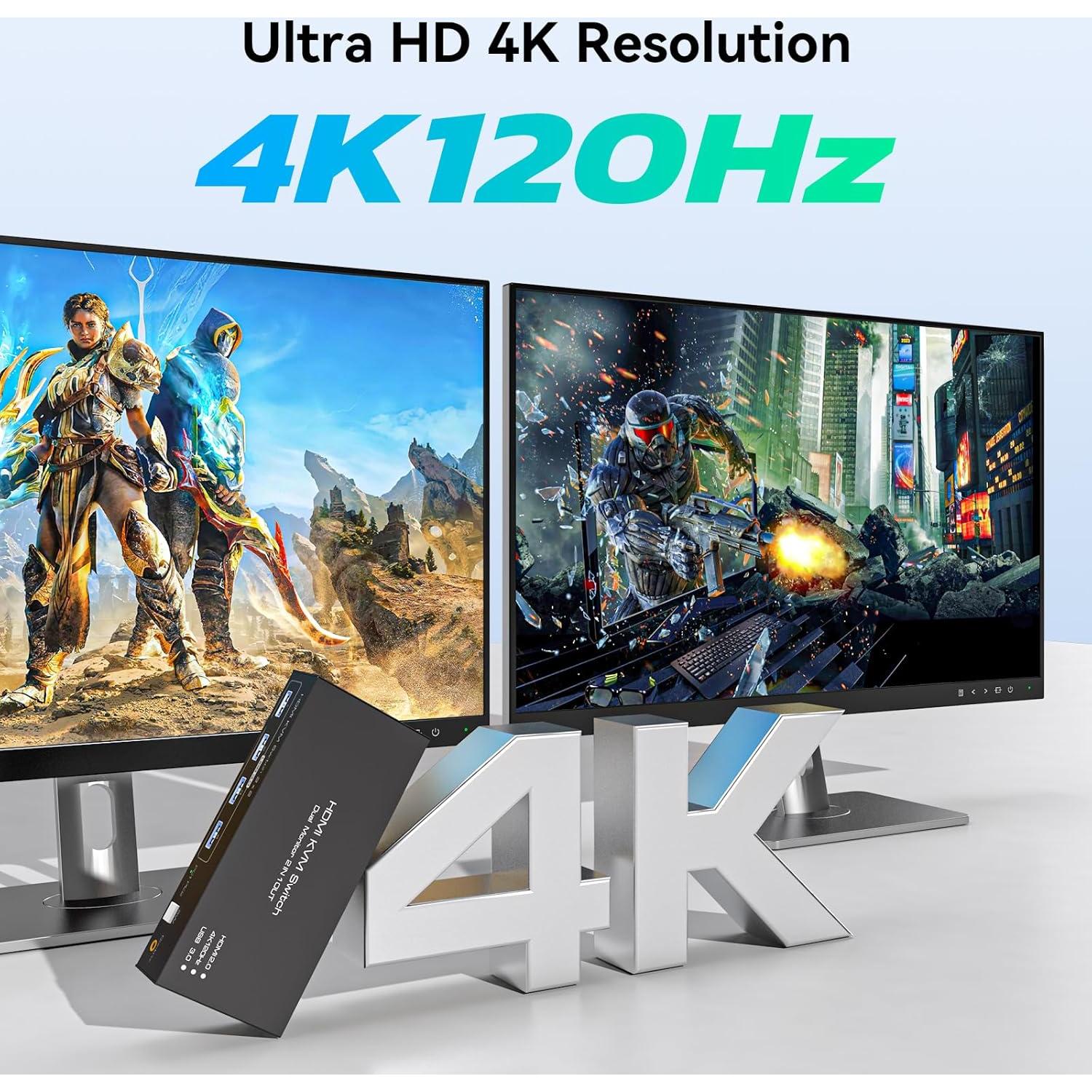 Interruptor KVM HDMI 2 Monitores 2 Computadoras 4K 120Hz USB 3.0