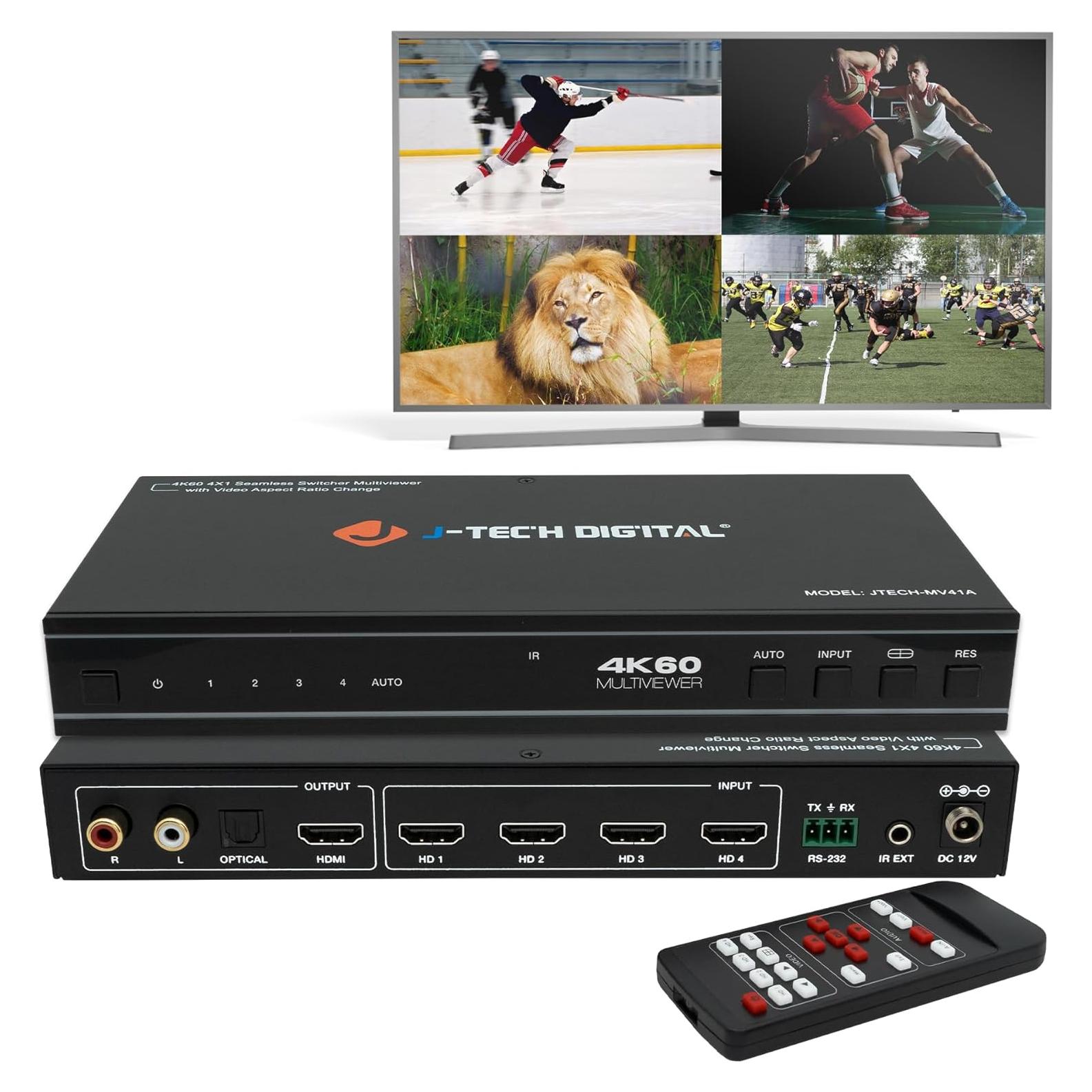 Conmutador HDMI 4x1 J-Tech Digital JTECH-MV41A 4K 60Hz