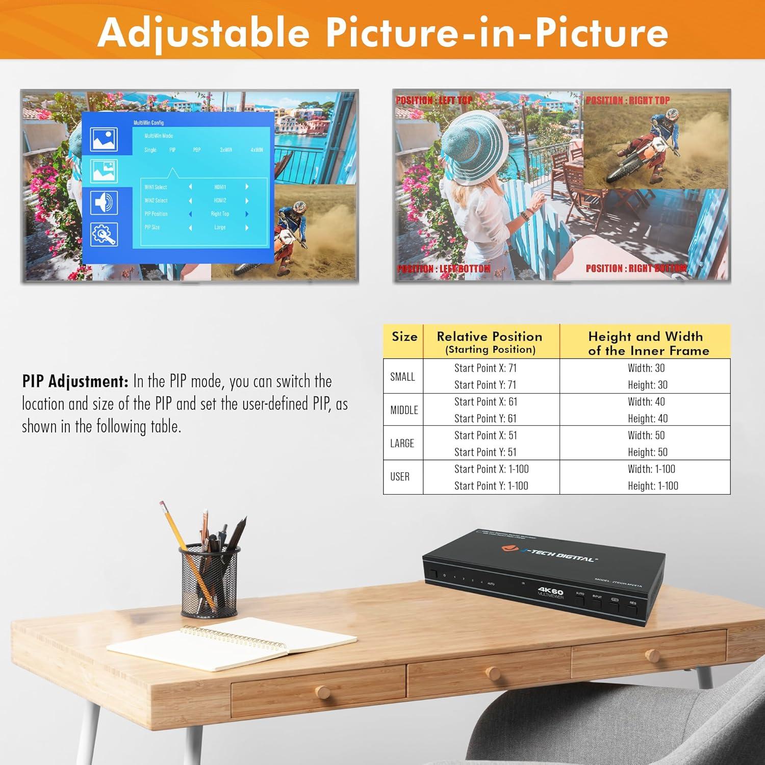 Conmutador HDMI 4x1 J-Tech Digital JTECH-MV41A 4K 60Hz