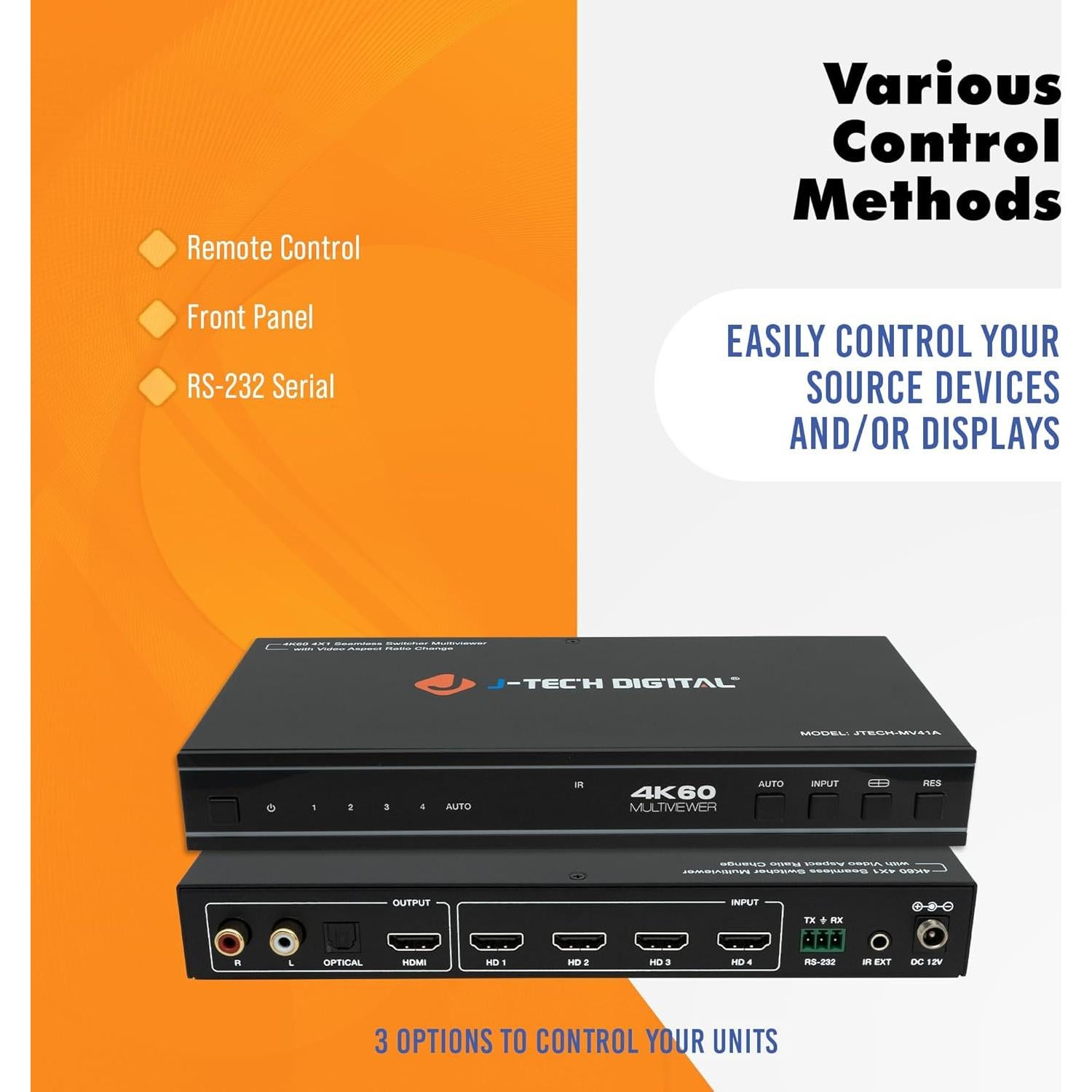 Conmutador HDMI 4x1 J-Tech Digital JTECH-MV41A 4K 60Hz