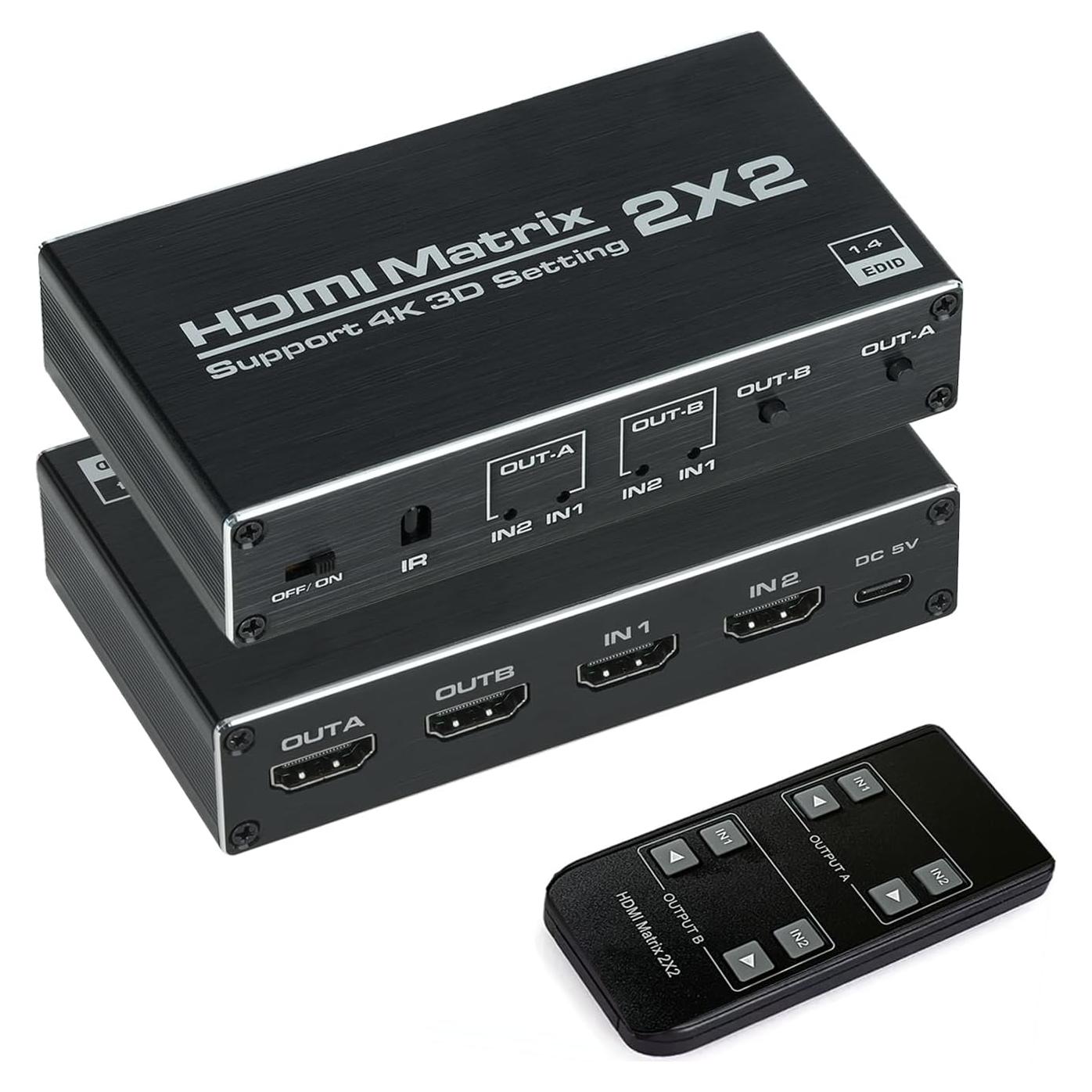 Interruptor Matriz HDMI 2x2 Anber-Tech 4K@60Hz Control Remoto