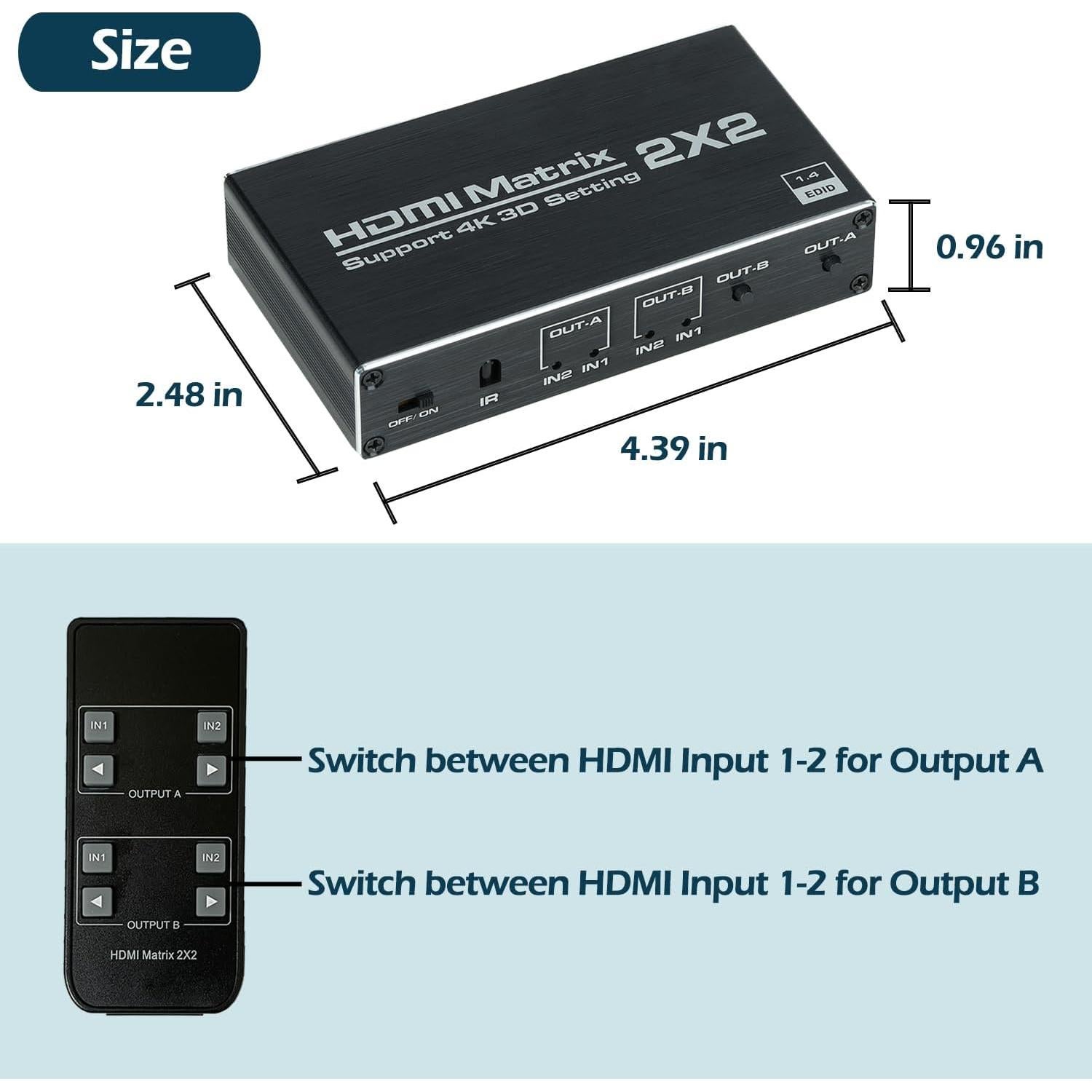 Interruptor Matriz HDMI 2x2 Anber-Tech 4K@60Hz Control Remoto