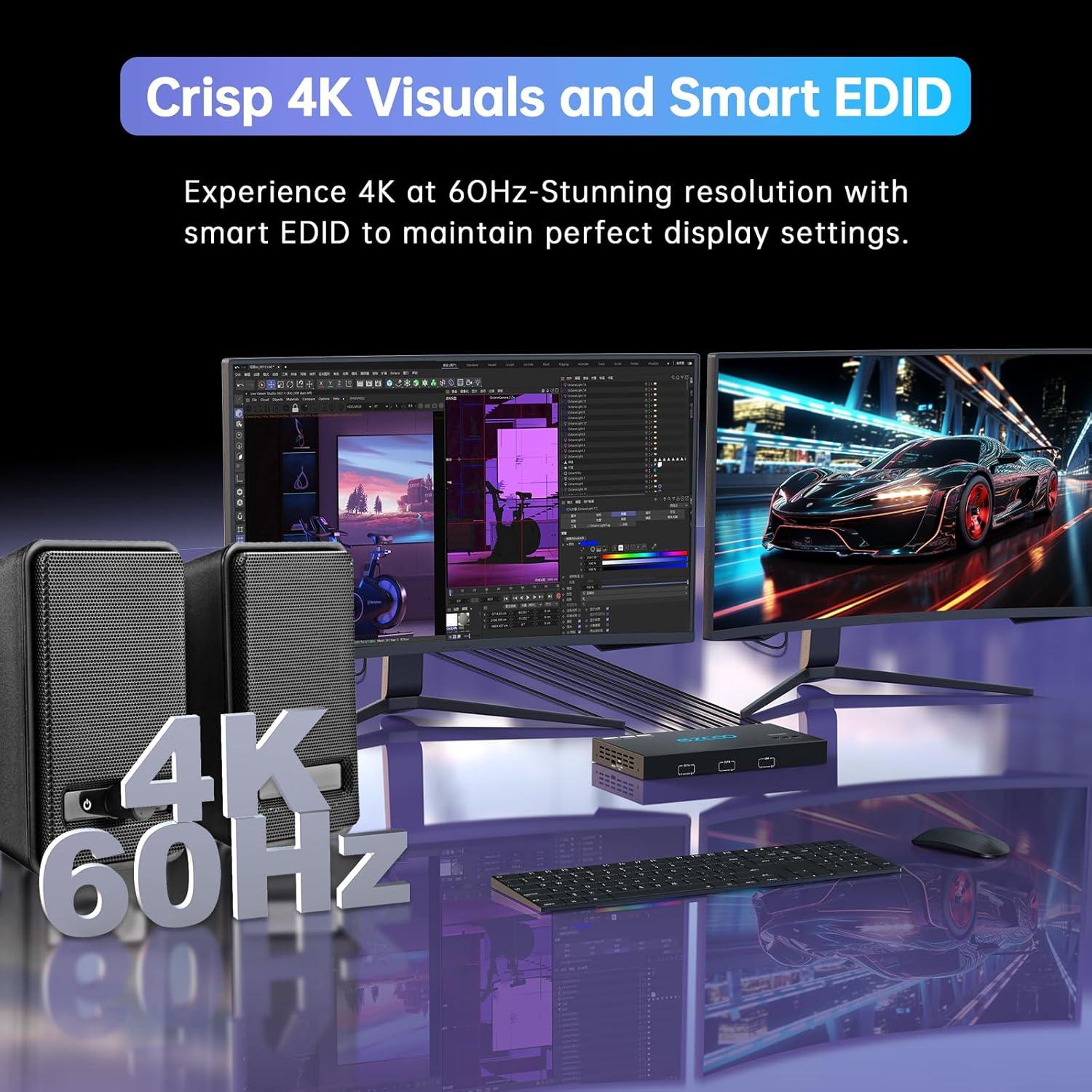 Interruptor KVM Doble Monitor 4K@60Hz EZCOOTECH 2x1 USB 3.0