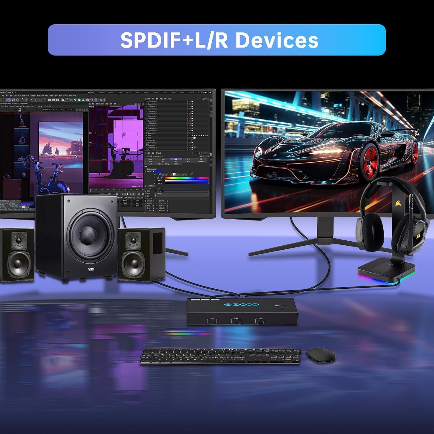 Interruptor KVM Doble Monitor 4K@60Hz EZCOOTECH 2x1 USB 3.0