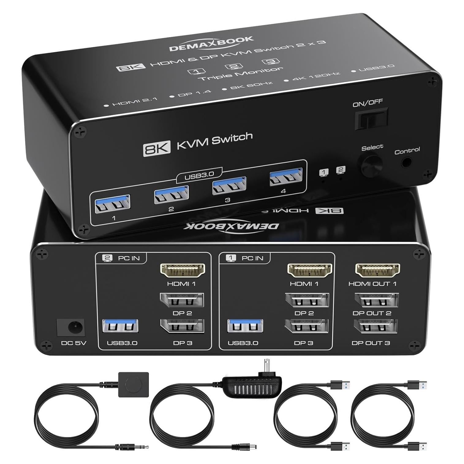 Interruptor KVM DEMEXBOOK Triple Monitor 8K HDMI + 2 DP