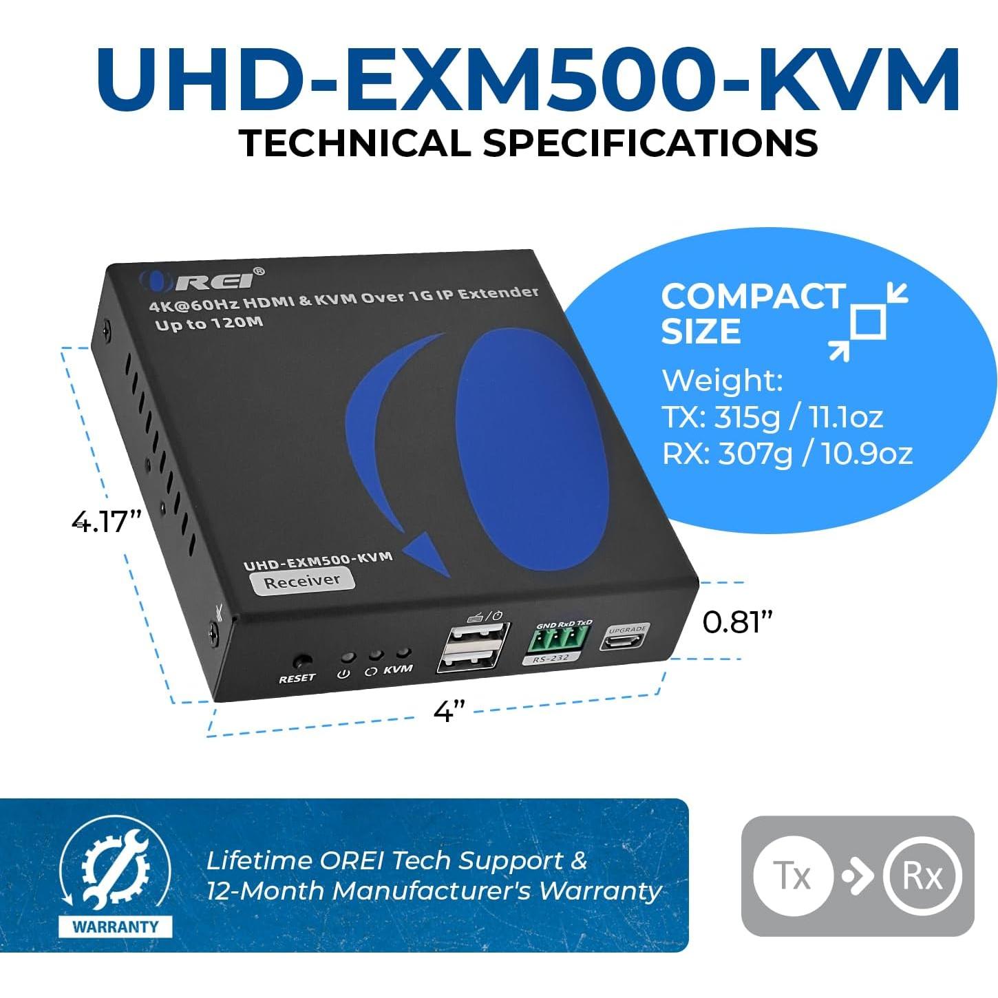 Extensor HDMI KVM OREI UHD-EXM500-KVM 4K@60Hz 100m
