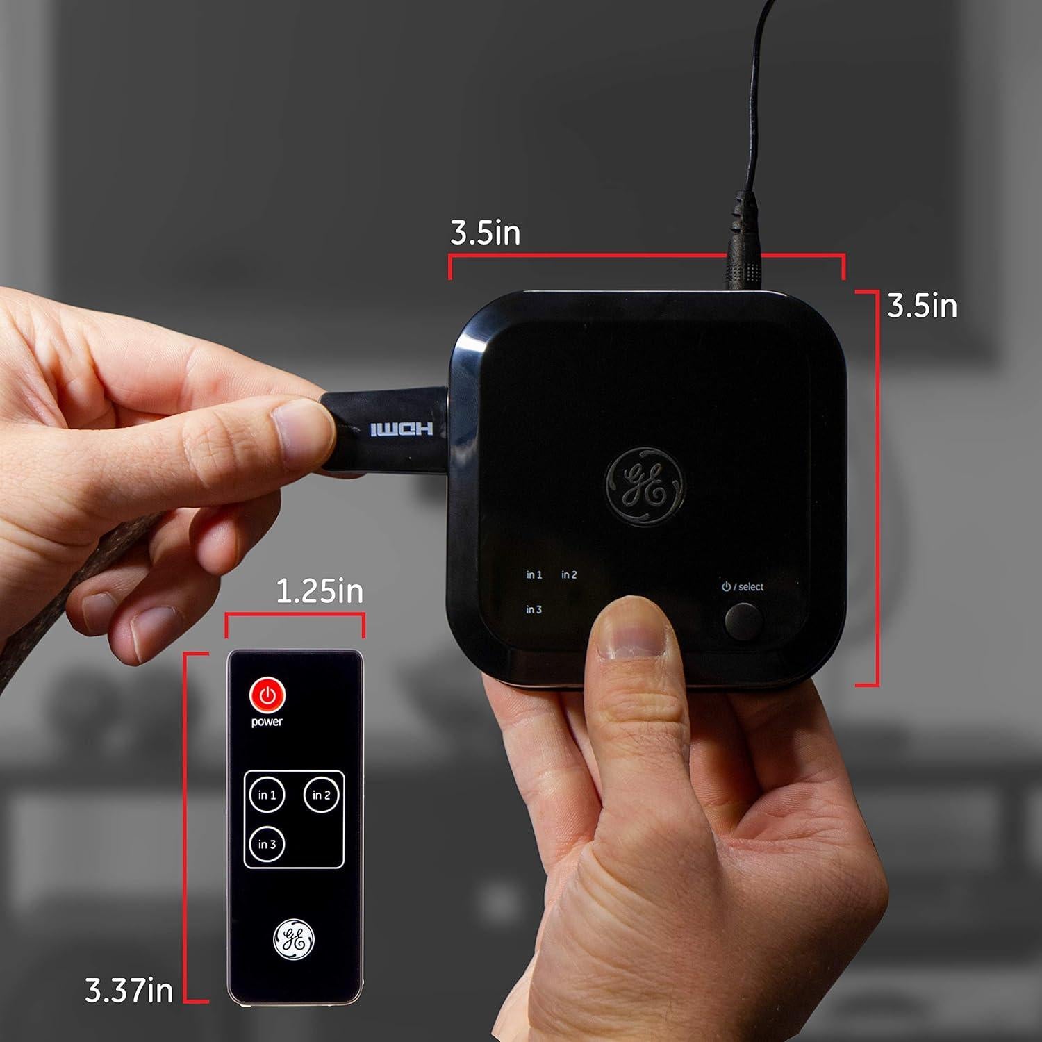 Interruptor HDMI GE 3 Entradas 1 Salida 4K 60Hz Control Remoto