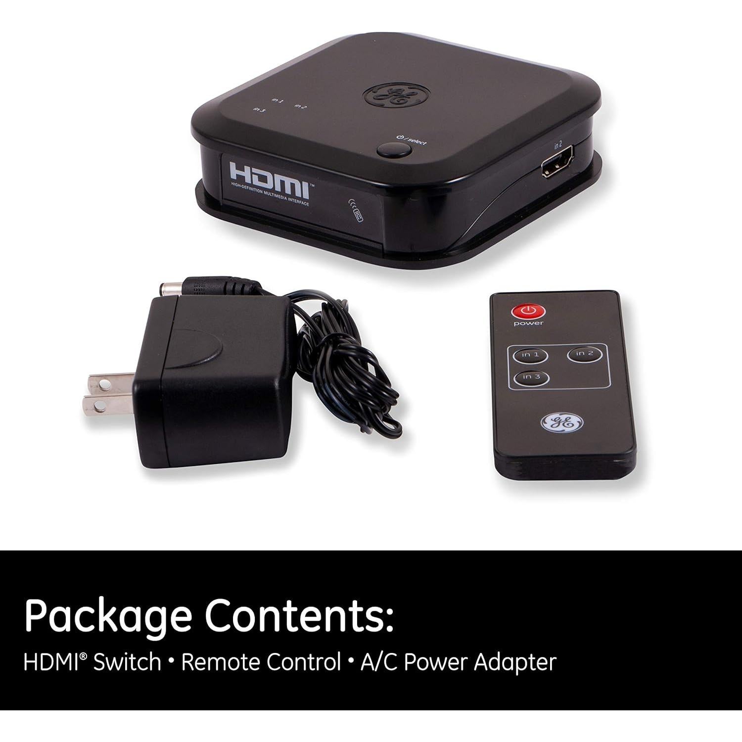 Interruptor HDMI GE 3 Entradas 1 Salida 4K 60Hz Control Remoto