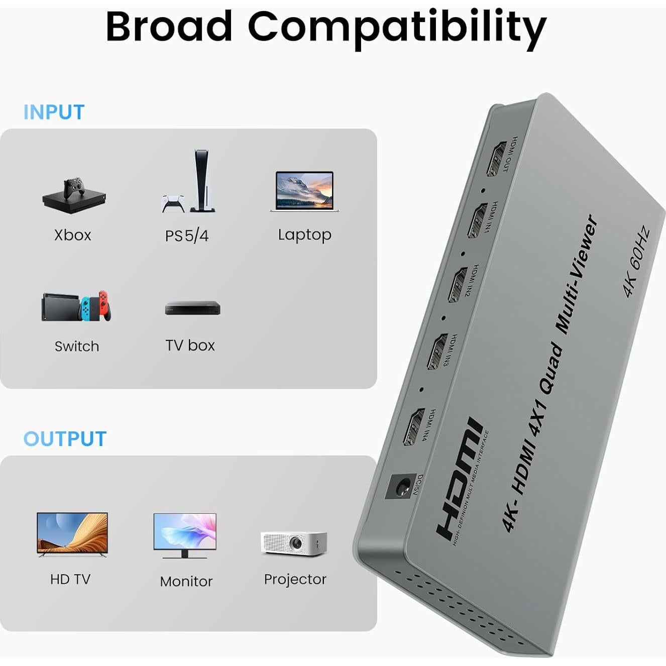 Interruptor Multivisor HDMI 4 en 1 NEWCARE 4K@60Hz PIP