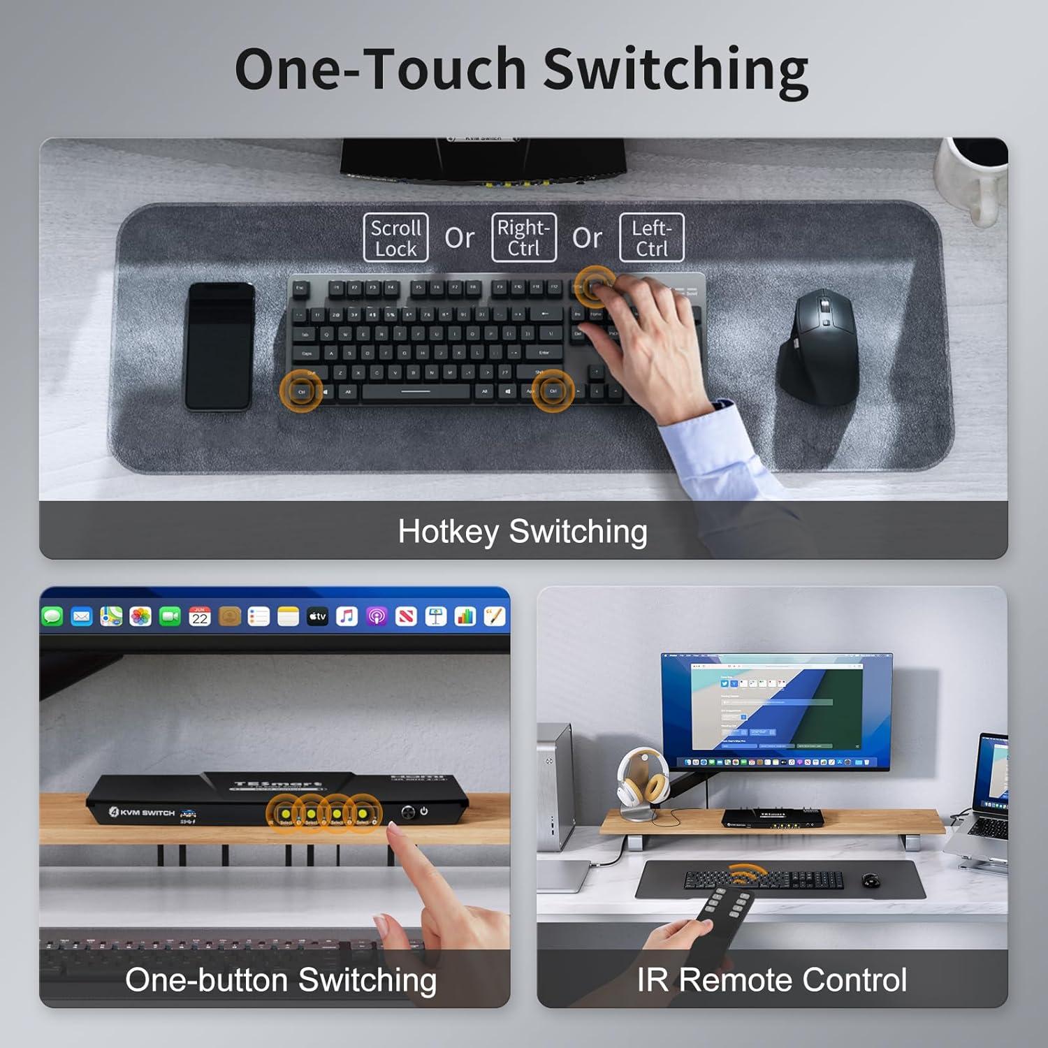 Interruptor KVM HDMI TESmart 4 Puertos USB 3.0 4K 60Hz