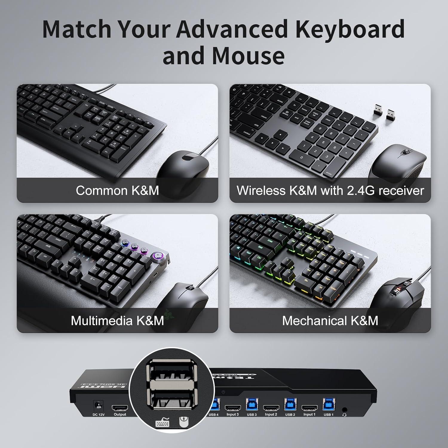 Interruptor KVM HDMI TESmart 4 Puertos USB 3.0 4K 60Hz