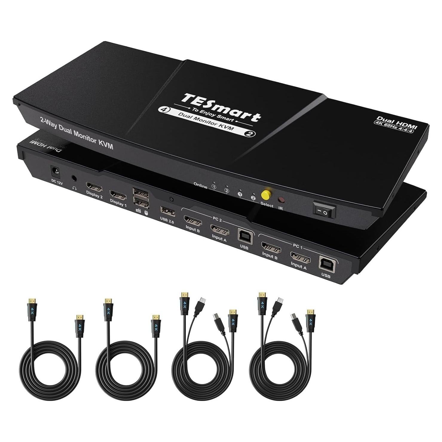 Interruptor KVM HDMI 2 Monitores TESmart 4K 60Hz USB 2.0