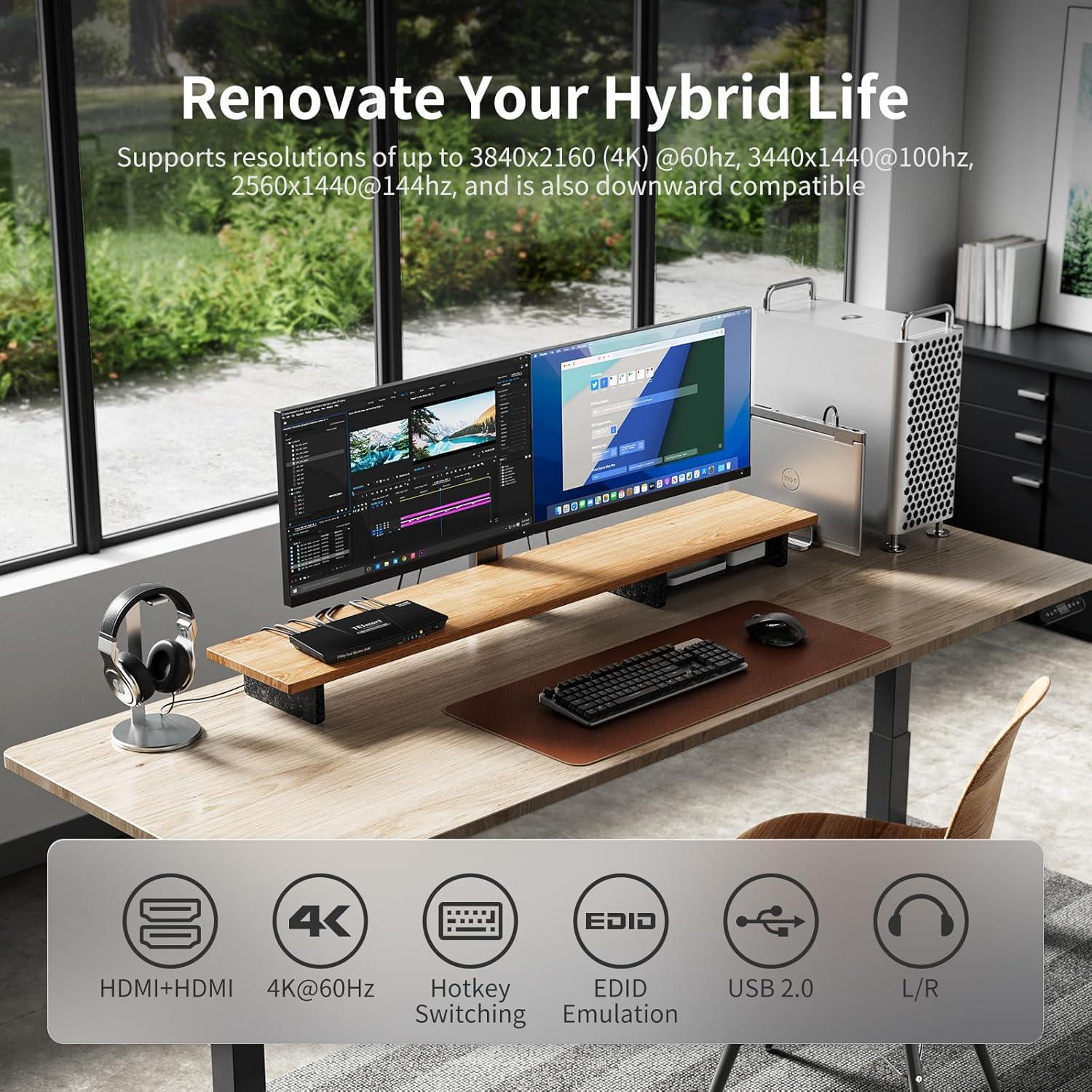 Interruptor KVM HDMI 2 Monitores TESmart 4K 60Hz USB 2.0