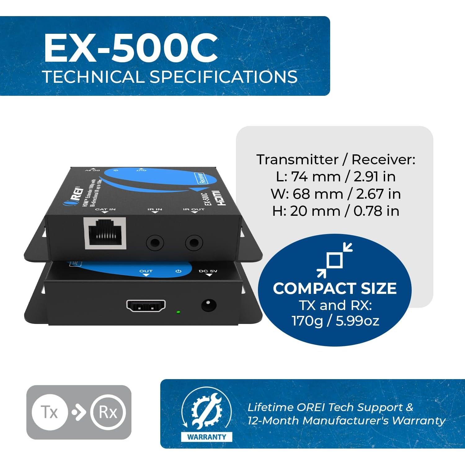 Extensor HDMI sobre Ethernet OREI HDA-102IR 150m 1080p