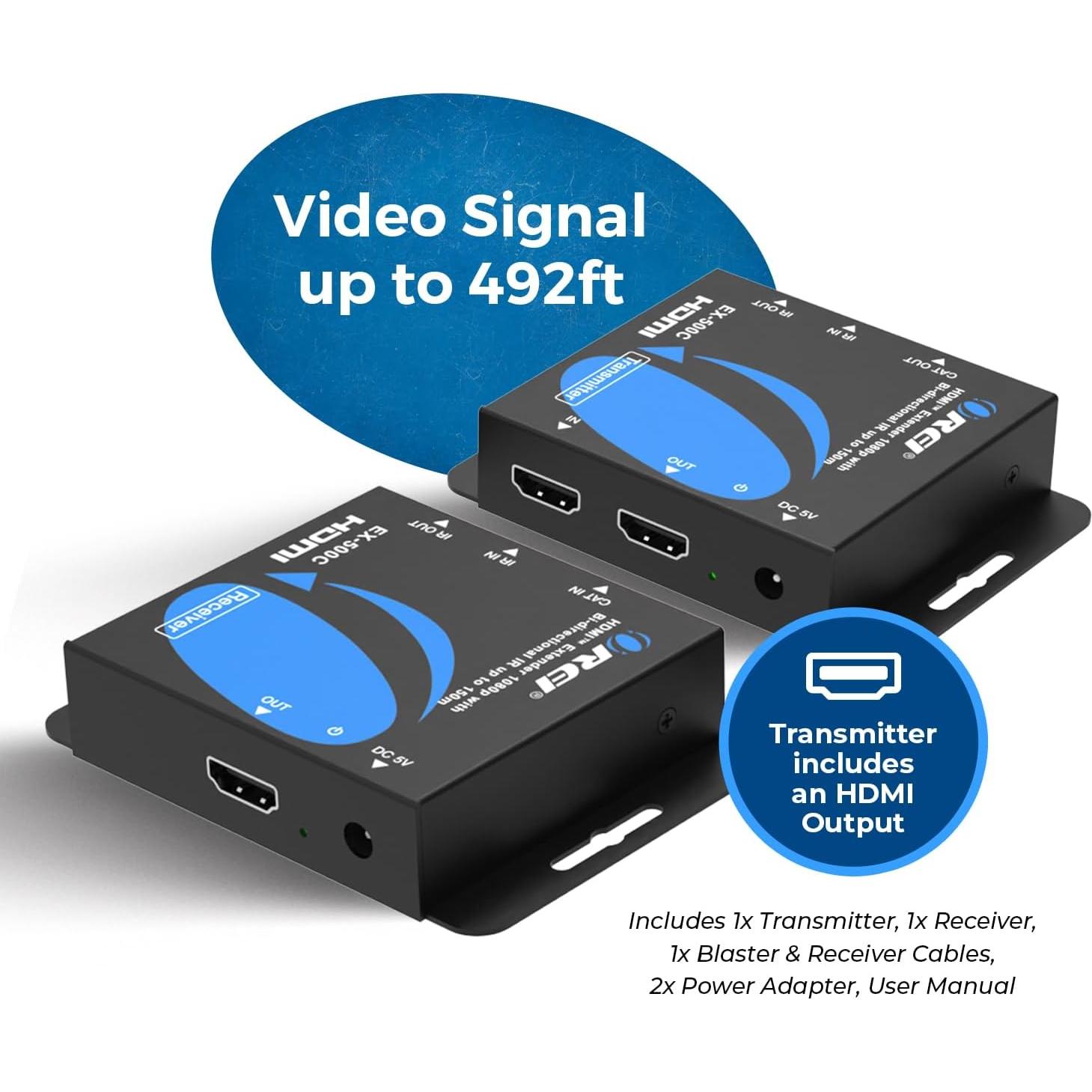 Extensor HDMI sobre Ethernet OREI HDA-102IR 150m 1080p