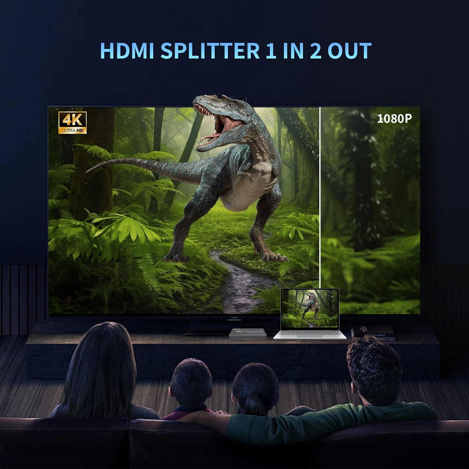 Divisor HDMI 1 en 2 Salidas 4K@60Hz Bypass HDCP