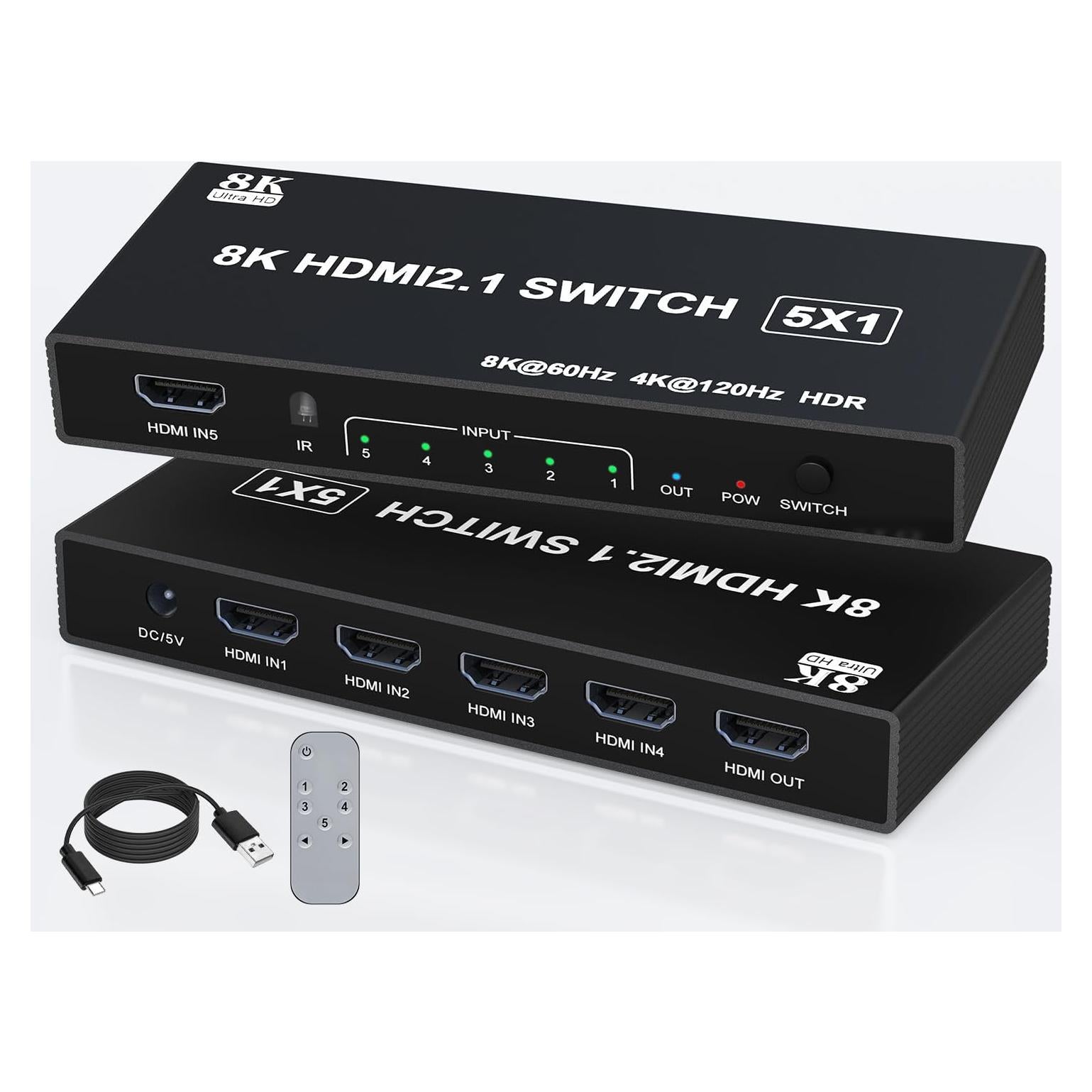 Divisor HDMI 8K 5 en 1 Tioleje - Conmutador 120Hz 4K