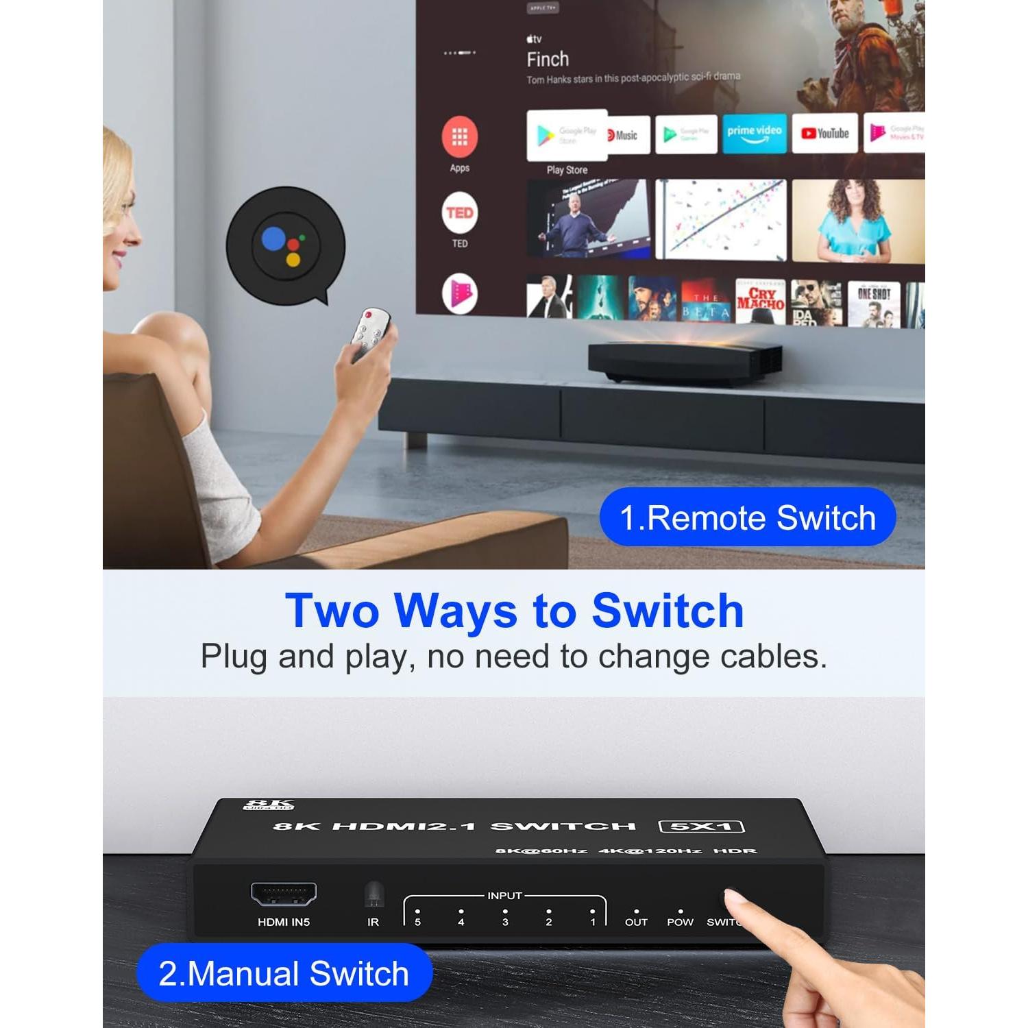 Divisor HDMI 8K 5 en 1 Tioleje - Conmutador 120Hz 4K