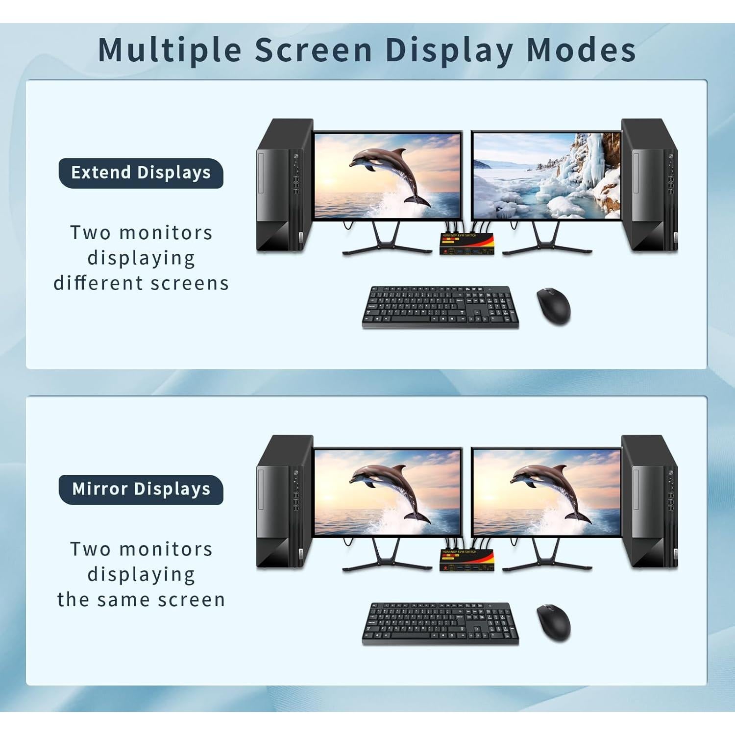 Interruptor KVM 2 Monitores HDMI y DisplayPort 8K 60Hz