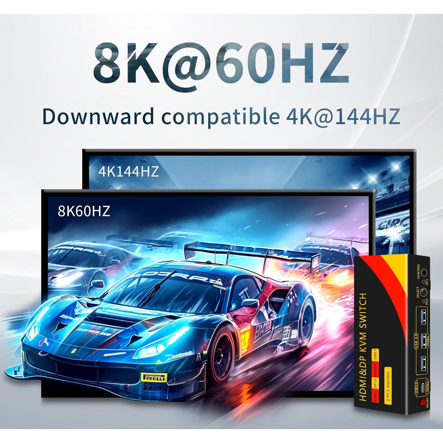 Interruptor KVM 2 Monitores HDMI y DisplayPort 8K 60Hz