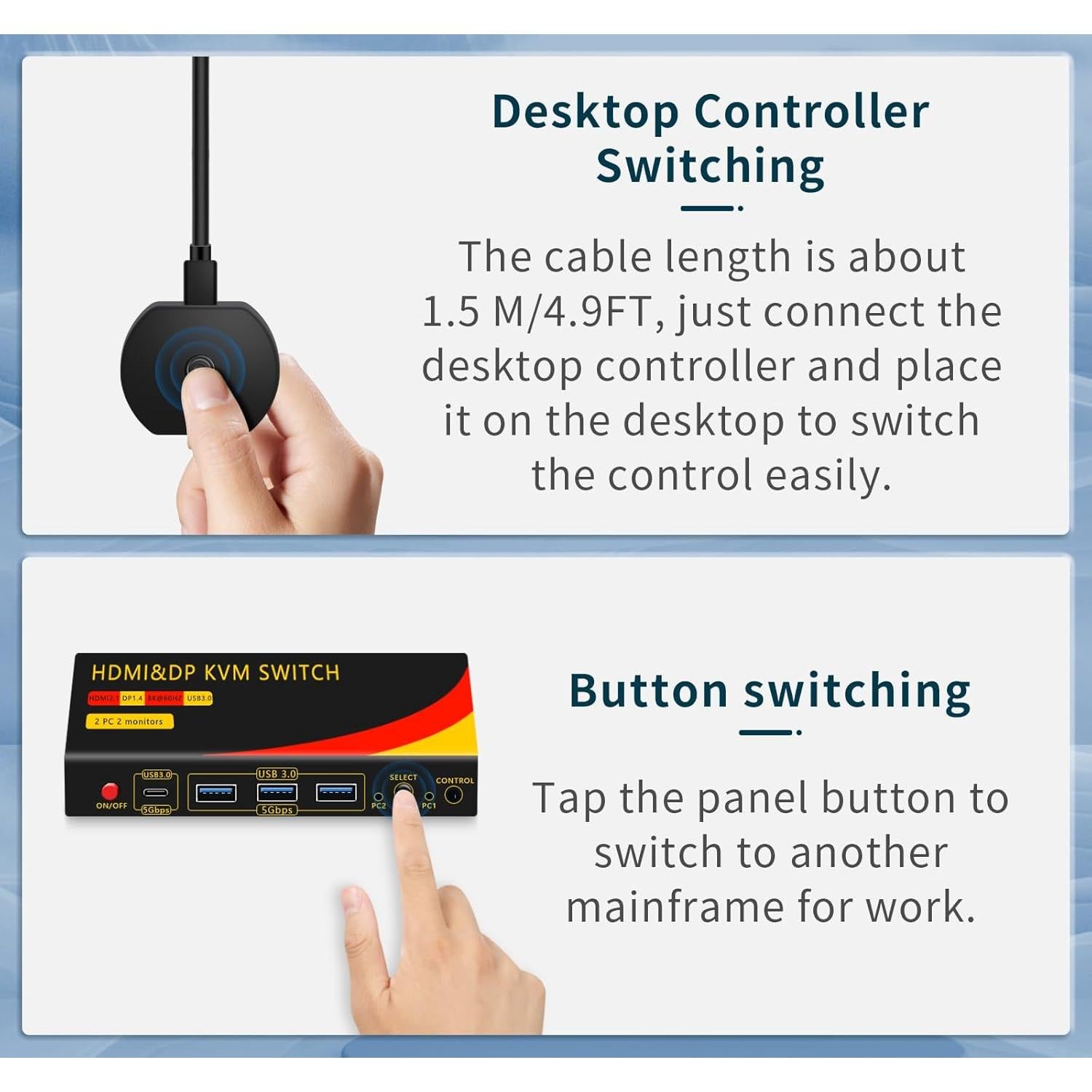 Interruptor KVM 2 Monitores HDMI y DisplayPort 8K 60Hz