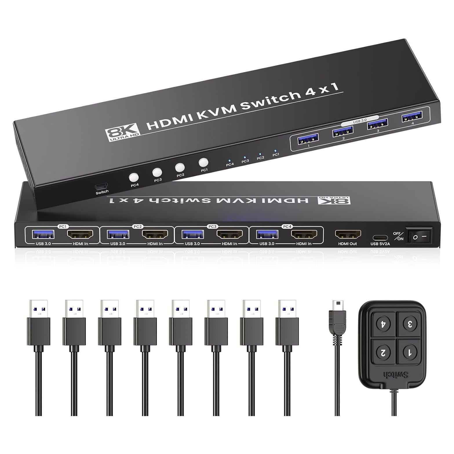 Interruptor KVM HDMI 4 Puertos 8K 60Hz Bcrokory USB 3.0