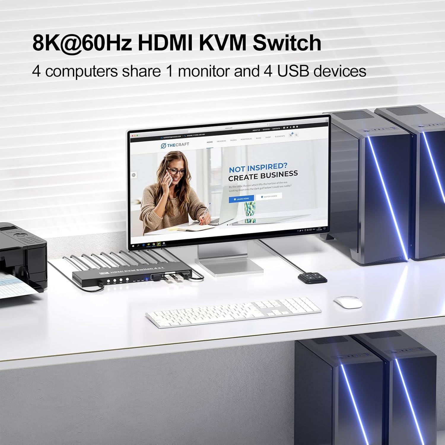 Interruptor KVM HDMI 4 Puertos 8K 60Hz Bcrokory USB 3.0