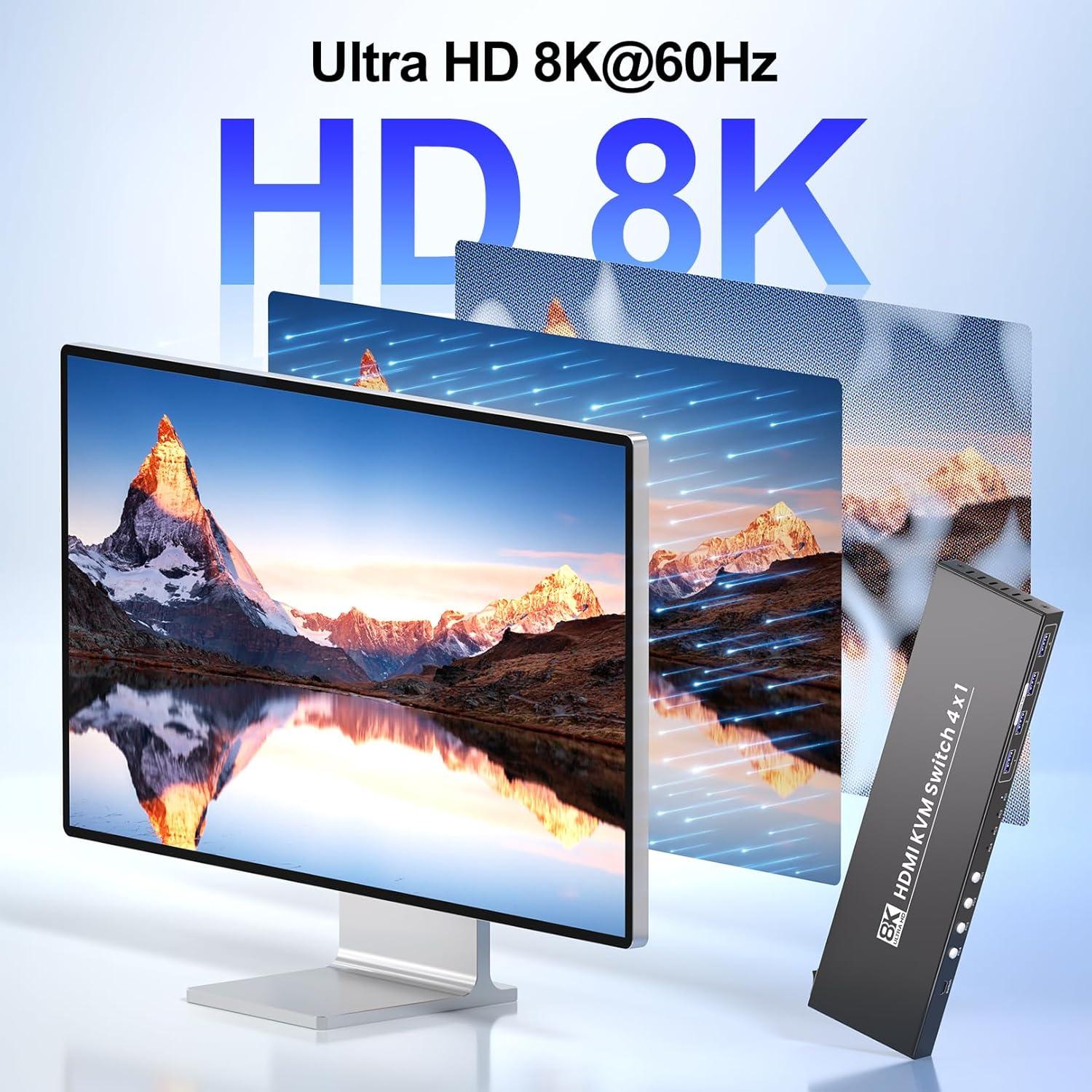 Interruptor KVM HDMI 4 Puertos 8K 60Hz Bcrokory USB 3.0