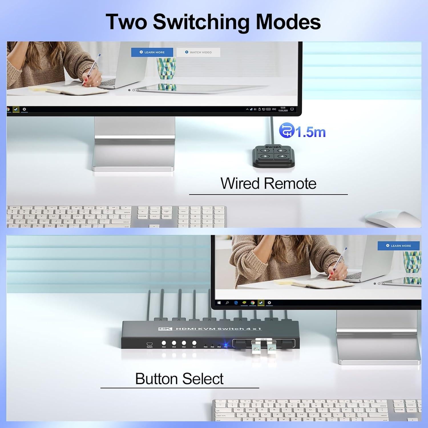 Interruptor KVM HDMI 4 Puertos 8K 60Hz Bcrokory USB 3.0