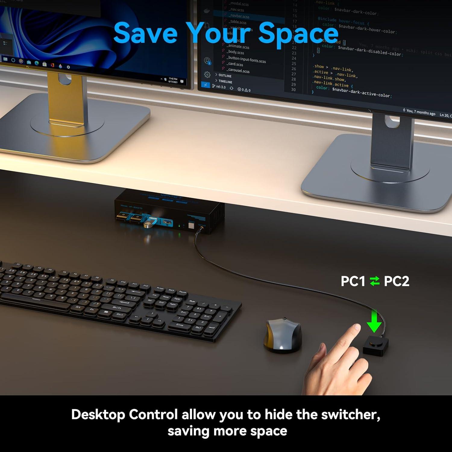 Interruptor KVM HDMI y DP 2 Monitores 2 PCs 4K 60Hz AILVLVNG
