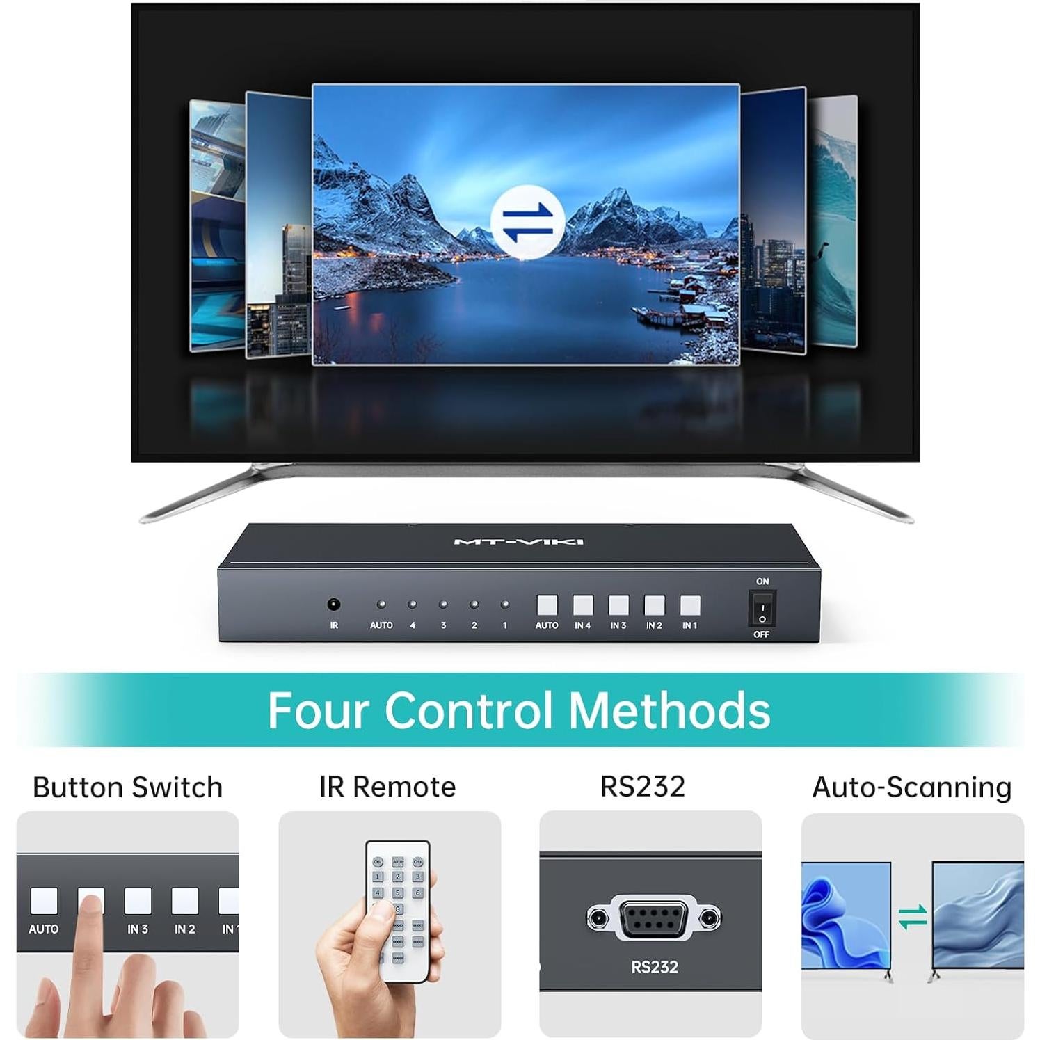 Interruptor HDMI 4K Sin Costura MT-VIKI 4 Puertos Audio 3.5mm