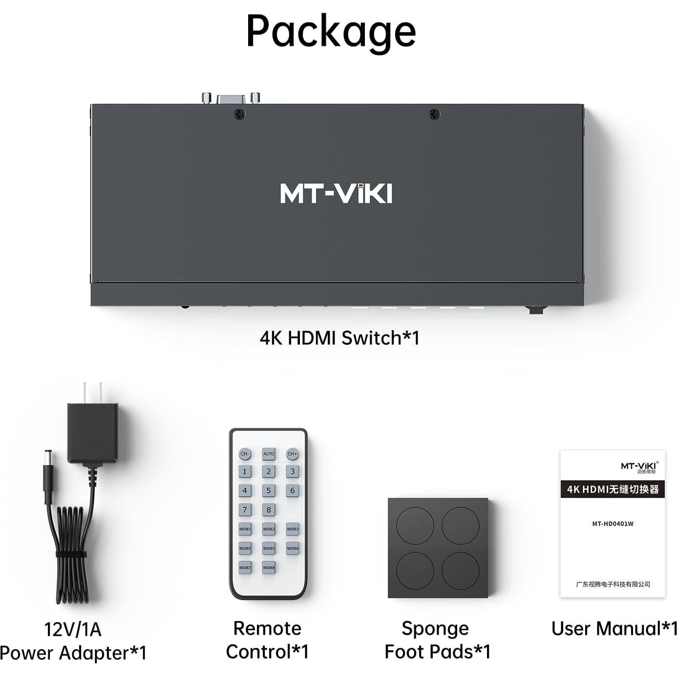 Interruptor HDMI 4K Sin Costura MT-VIKI 4 Puertos Audio 3.5mm