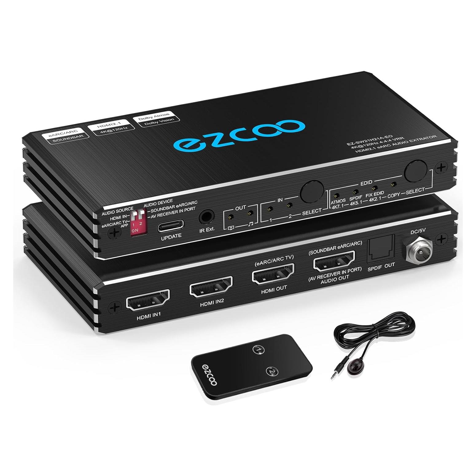 Interruptor HDMI 2 en 1 4K@120Hz EZCOOTECH con Extractor de Audio