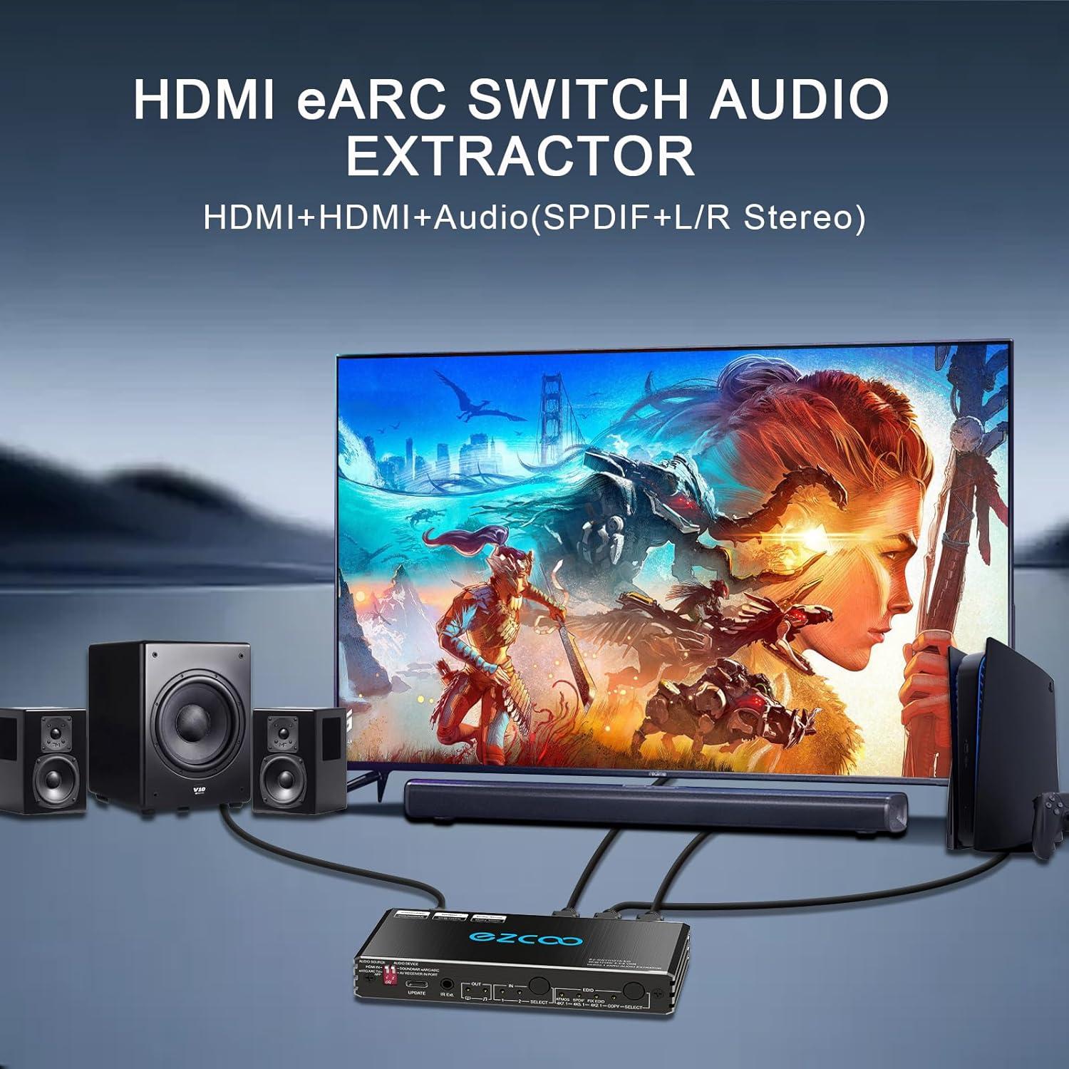 Interruptor HDMI 2 en 1 4K@120Hz EZCOOTECH con Extractor de Audio