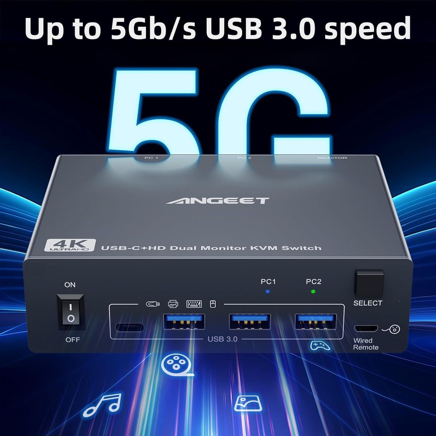 Interruptor KVM Doble Monitor 4K HDMI USB-C ANGEET