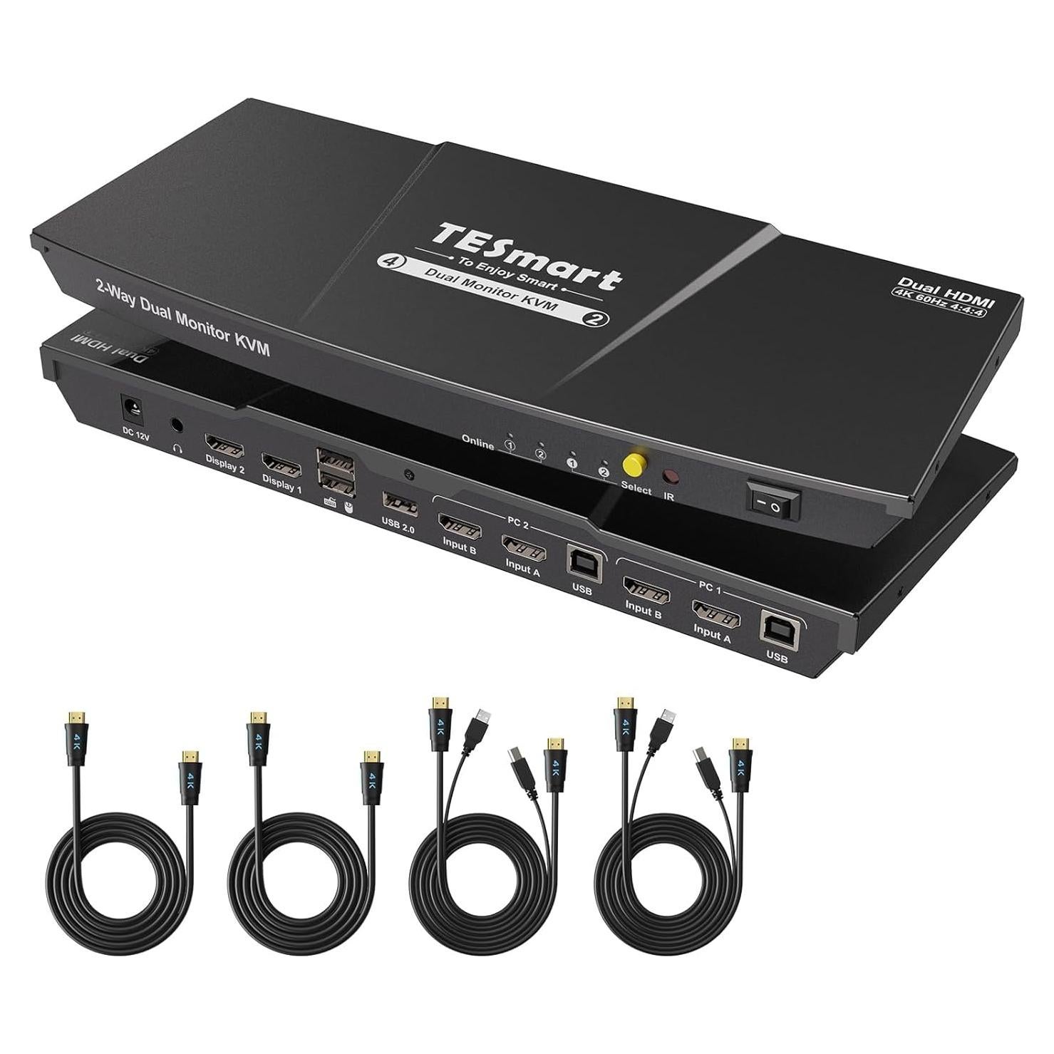 Switch KVM TESmart 2 Monitores 2 Computadoras 4K 60Hz