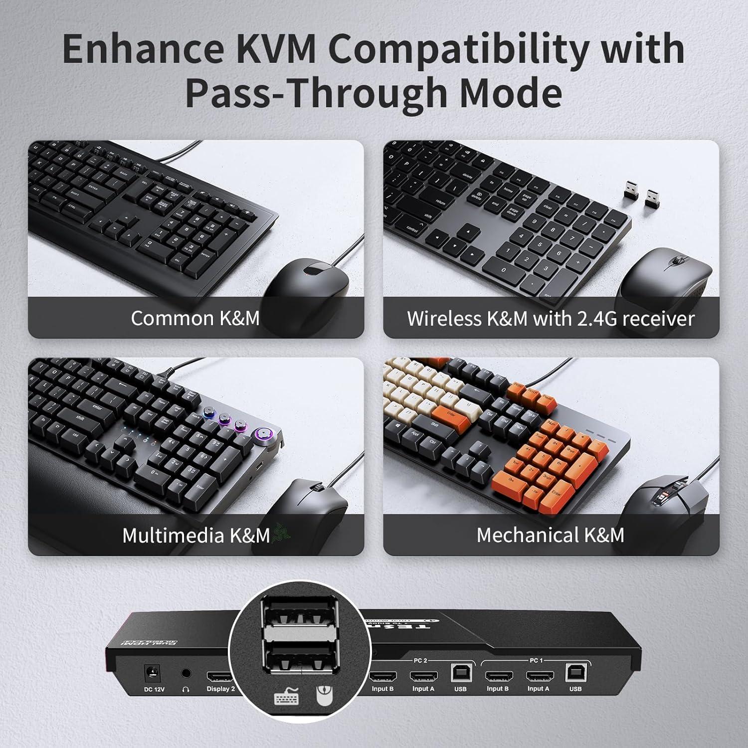 Switch KVM TESmart 2 Monitores 2 Computadoras 4K 60Hz