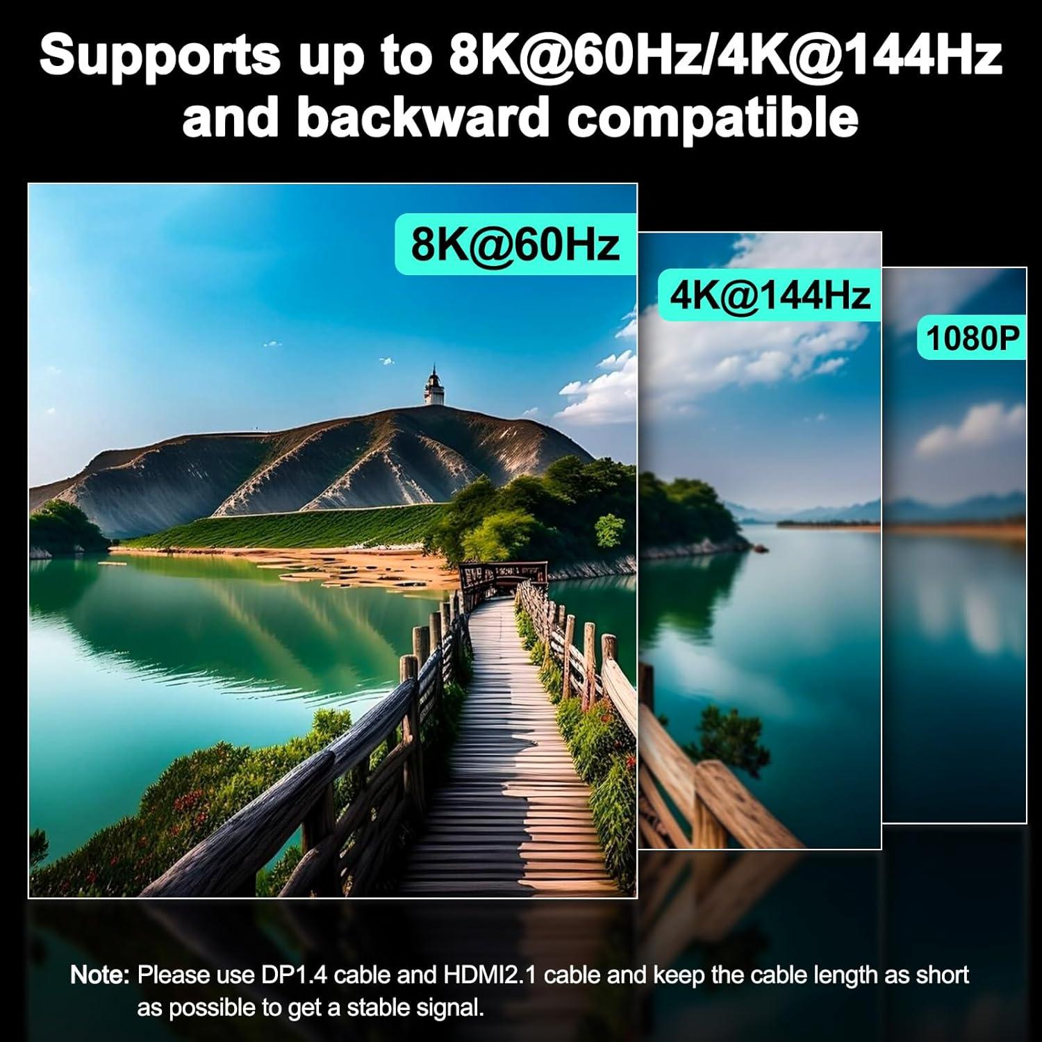 Conmutador KVM Doble Monitor AOOCOO 8K@60Hz HDMI+DP USB 3.0