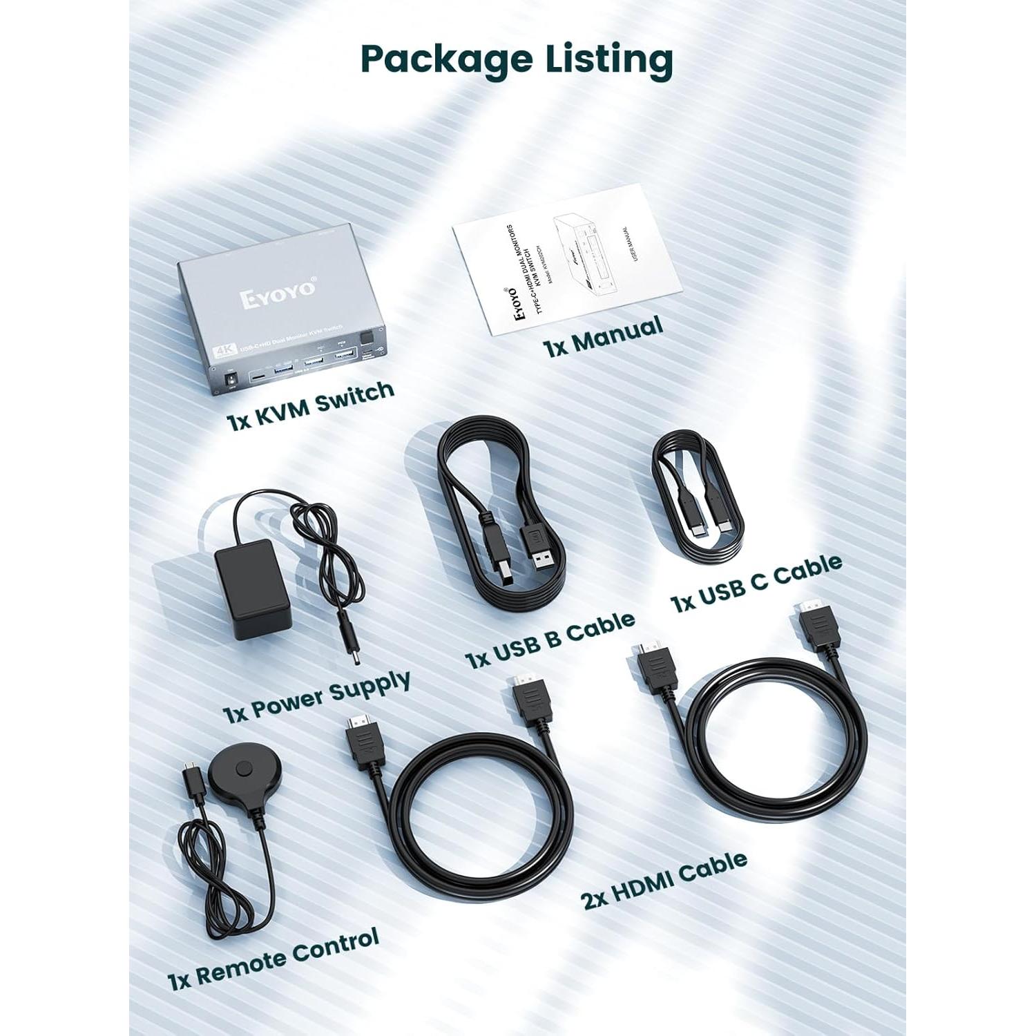 Conmutador KVM 2 Monitores 4K HDMI USB-C Eyoyo