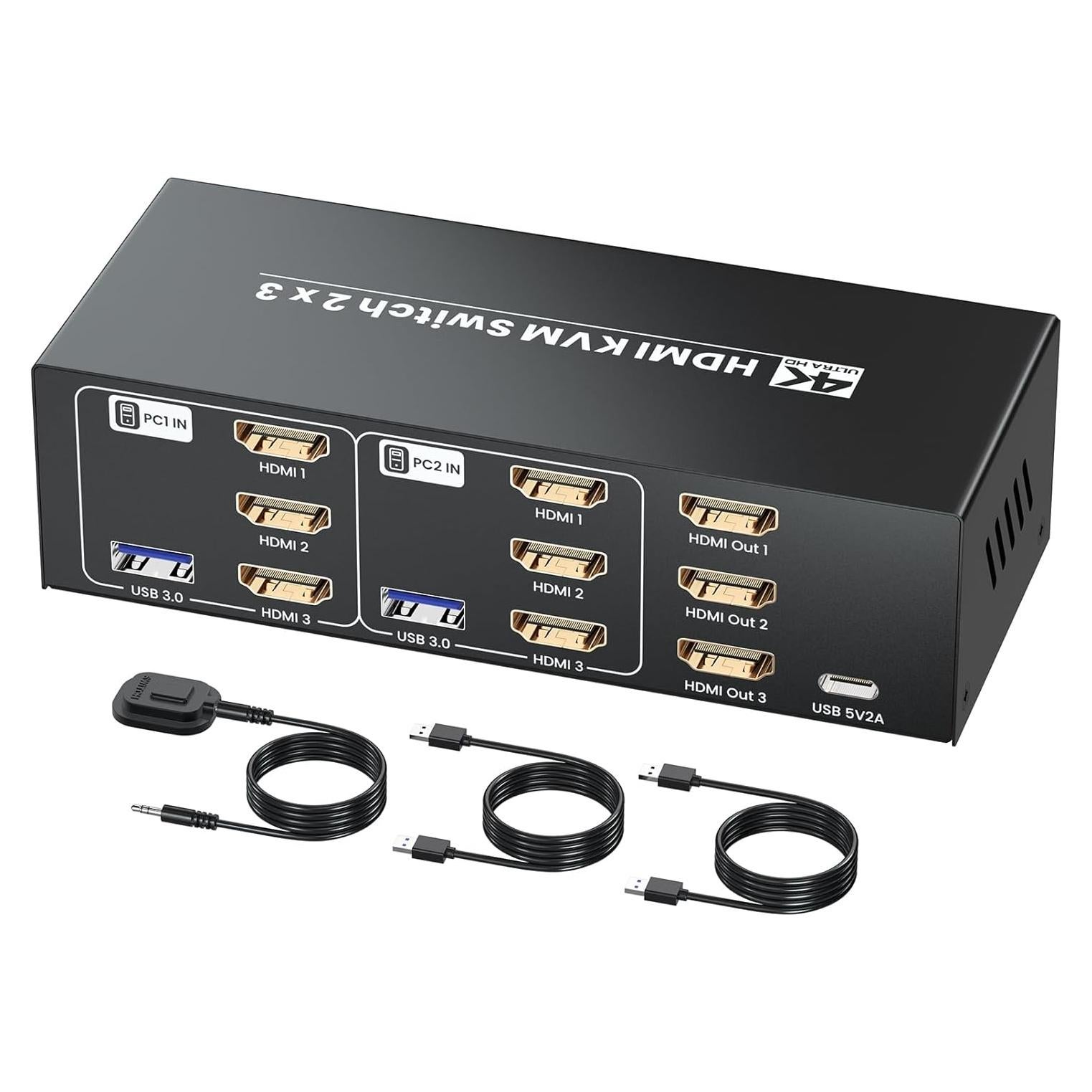 Conmutador KVM HDMI 4K 2 Computadoras 3 Monitores Seiryruc