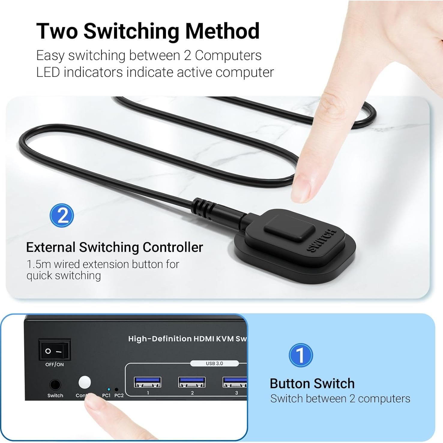 Conmutador KVM HDMI 4K 2 Computadoras 3 Monitores Seiryruc