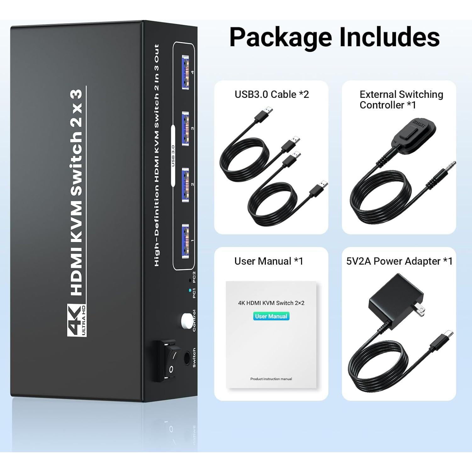 Conmutador KVM HDMI 4K 2 Computadoras 3 Monitores Seiryruc