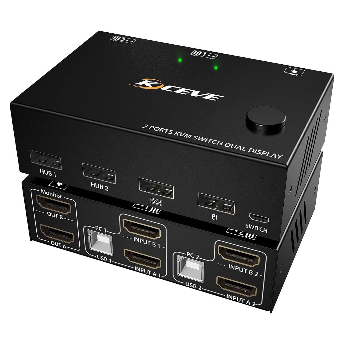 Interruptor KVM 2 Monitores 2 Computadoras KCEVE 4K HDMI