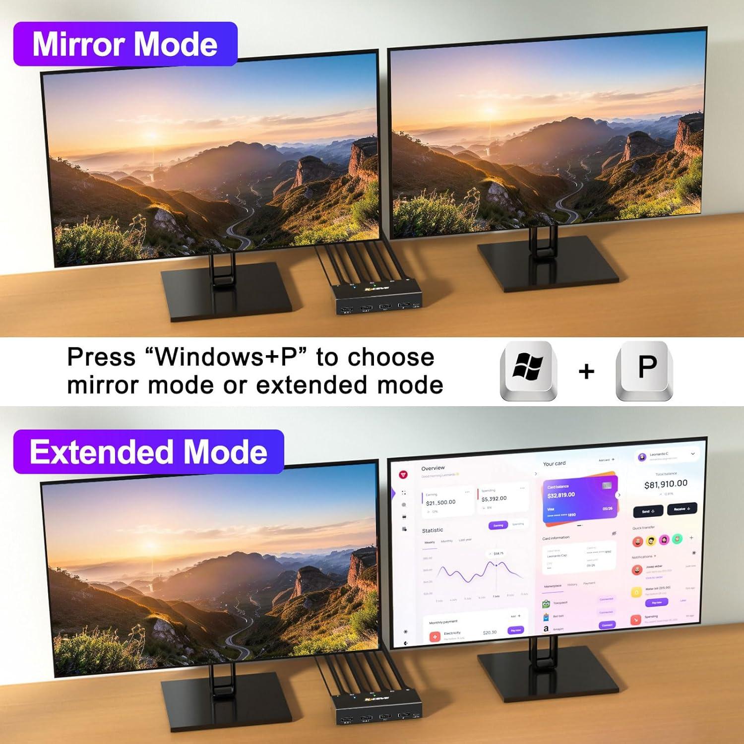 Interruptor KVM 2 Monitores 2 Computadoras KCEVE 4K HDMI