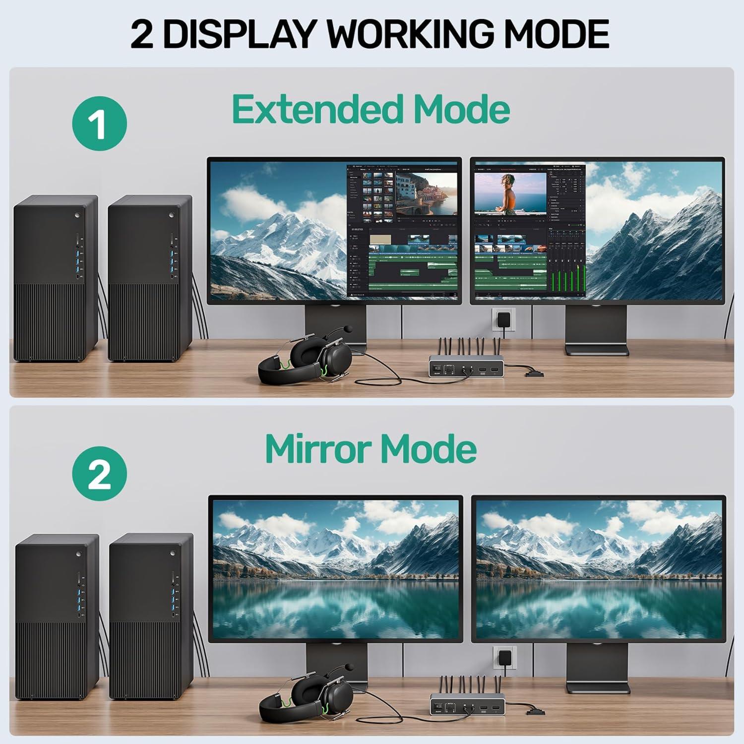 Interruptor KVM HDMI 2 Monitores 2 Computadoras 4K 60Hz